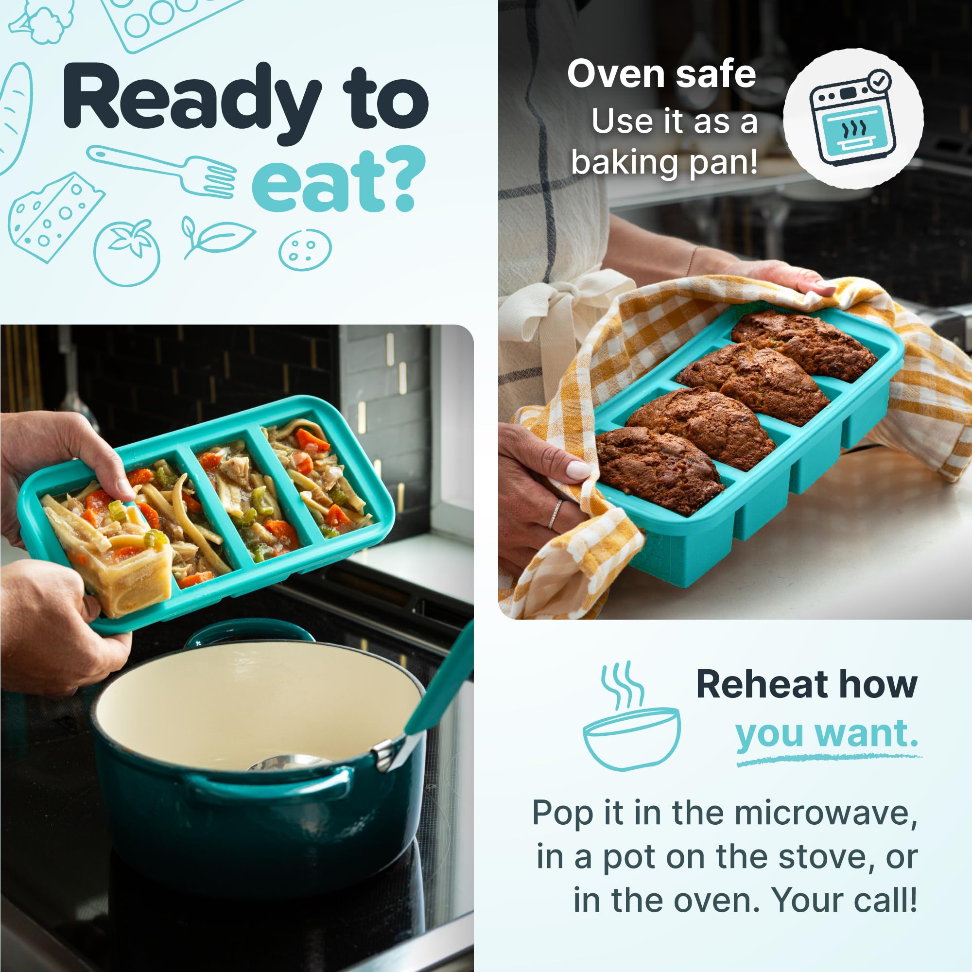 Souper Cubes 1 Cup Silicone Freezer Molds with Lids – Aqua - 2-Pack 🍁 All In One Marketplace Canada
