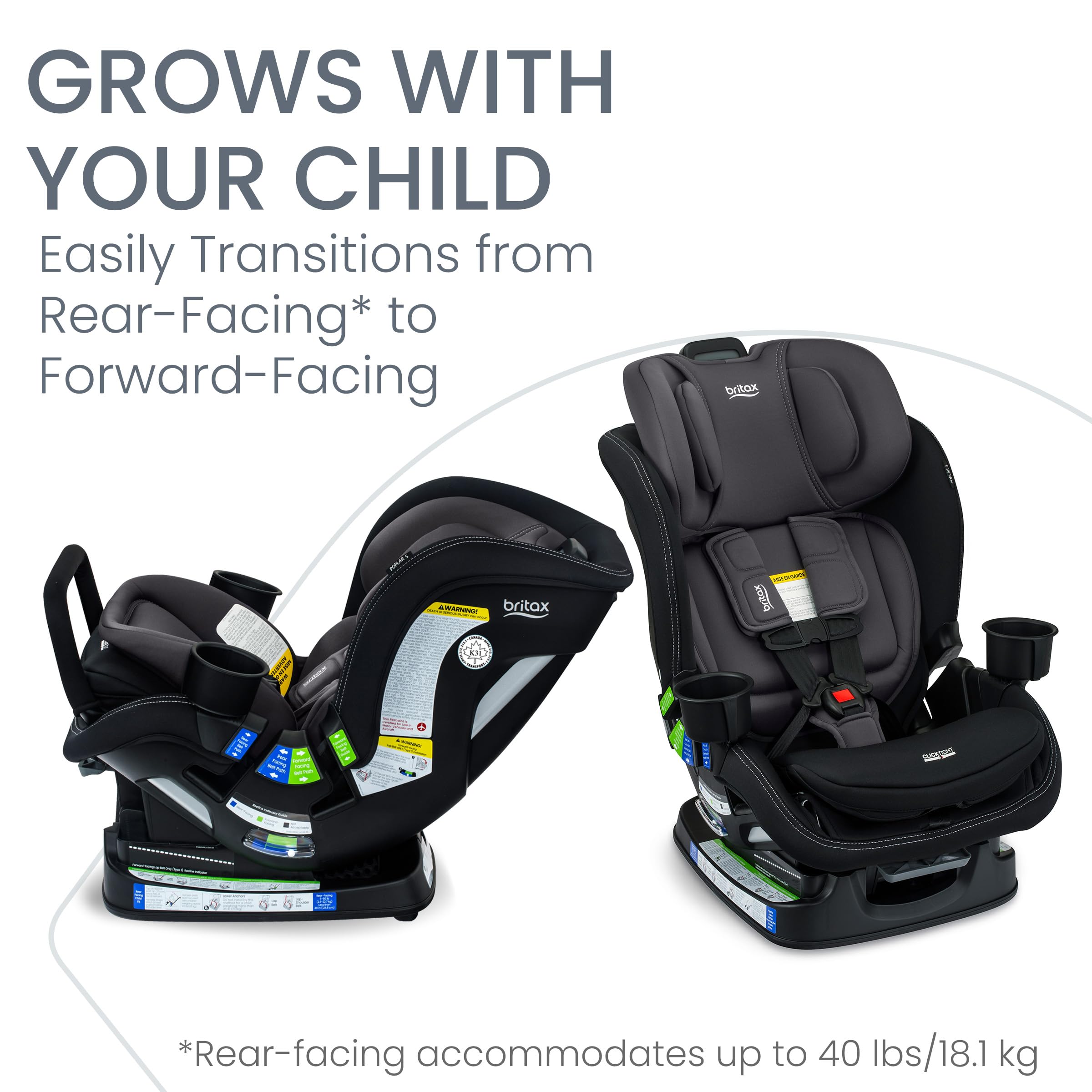 Britax Poplar S Convertible Car Seat, Slim 17” Design — Stone Onyx 🍁 All In One Marketplace Canada