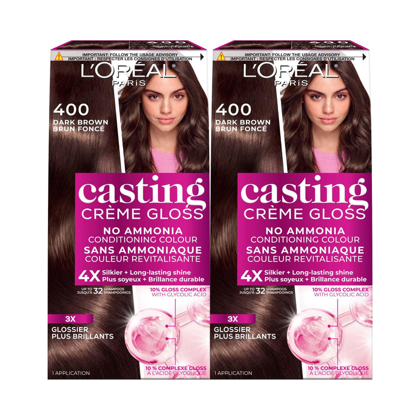 L'Oréal Paris Casting Crème Gloss Hair Dye, 400 Dark Brown, Semi permanent Hair Color with Hair Gloss, 1 Kit (Pack of 2) 🍁 All In One Marketplace Canada