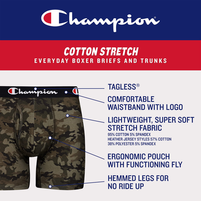 Champion Men Men's Cotton Stretch Boxer Briefs, 3 and 5 Packs Available, Black - 5 Pack, Medium 🍁 All In One Marketplace Canada