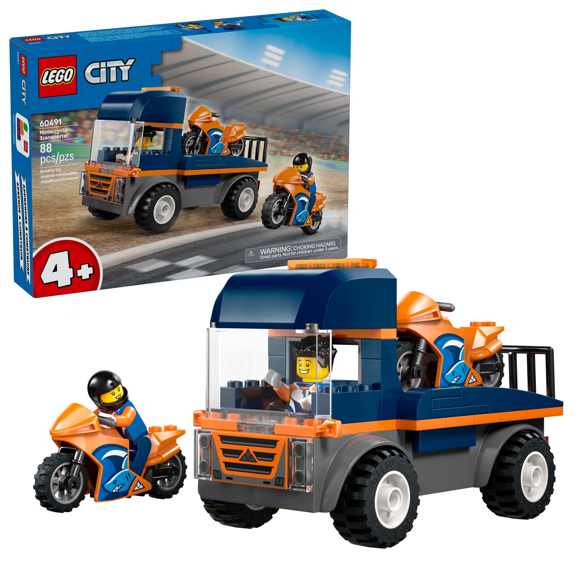 LEGO City Motorcycle Transporter Building Toy for Boys & Girls - Pretend Play Set for Preschool Kids, Ages 4+ - Flatbed Truck Toy W/2 Toy Motorcycles & 2 Minifigures - Gift Idea for Birthdays - 60491 🍁 All In One Marketplace Canada