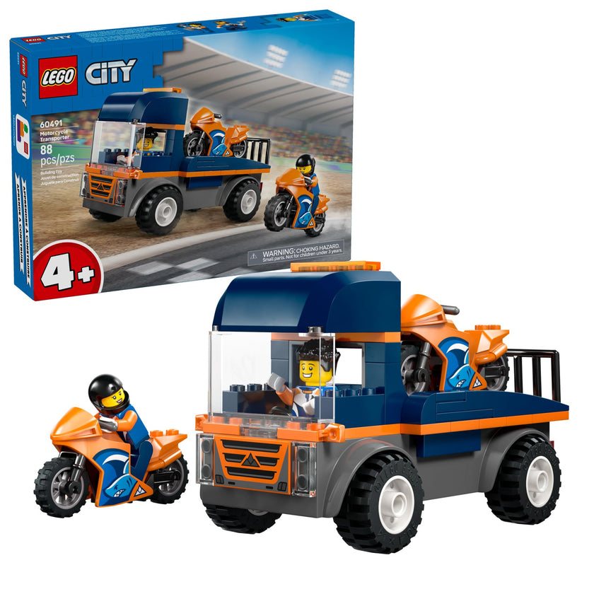 LEGO City Motorcycle Transporter Building Toy for Boys & Girls - Pretend Play Set for Preschool Kids, Ages 4+ - Flatbed Truck Toy W/2 Toy Motorcycles & 2 Minifigures - Gift Idea for Birthdays - 60491 🍁 All In One Marketplace Canada