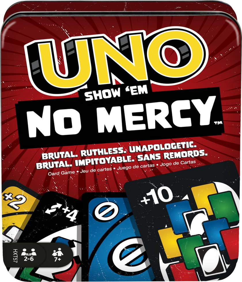 Mattel Games UNO Show ‘em No Mercy Card Game in Storage & Travel Tin for Kids, Adults & Family Night with Extra Cards, Special Rules & Tougher Penalties 🍁 All In One Marketplace Canada