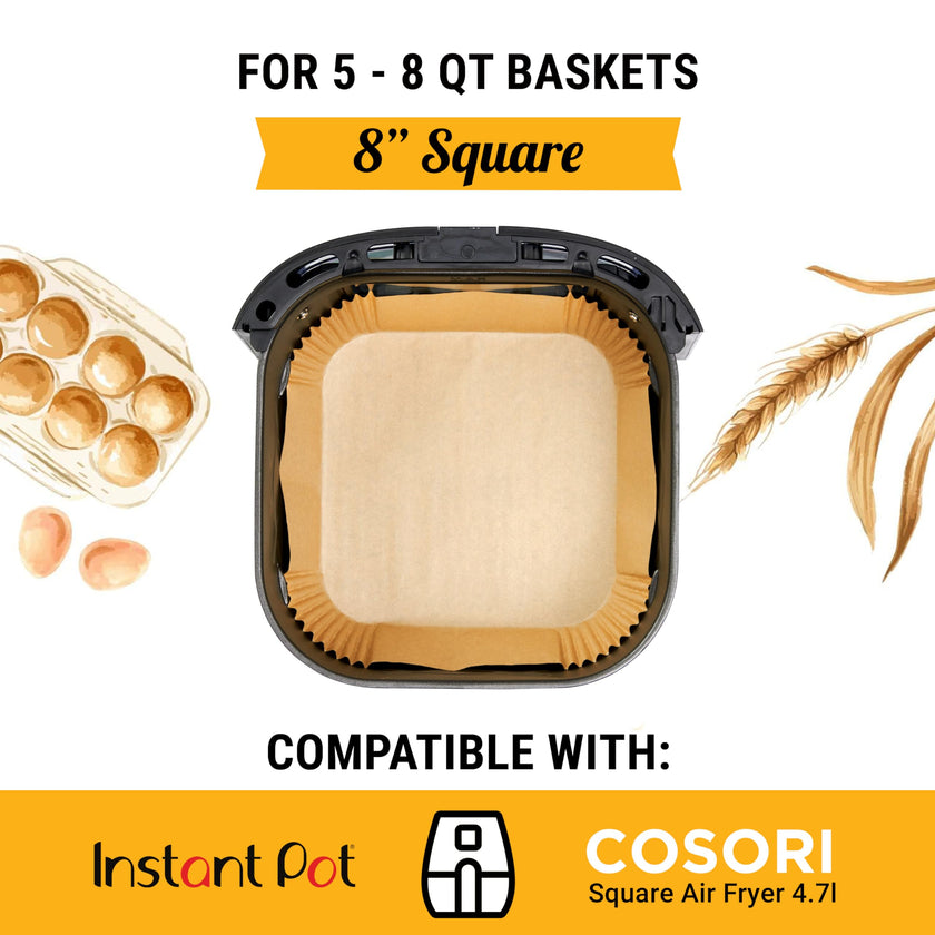 Air Fryer Liners, 250Pcs Disposable Parchment Paper Liners – Unbleached Baking Air Fryer Sheets – 8” Square for 5-8 qt Baskets – Great for Oven, Pans & Baking – Easy Cleanup by Baker's Signature 🍁 All In One Marketplace Canada