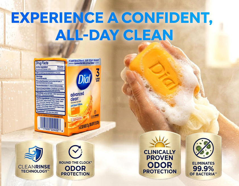 Dial Advanced Clean Deodorant Bar Soap Antibacterial Gold 3 Bars 🍁 All In One Marketplace Canada