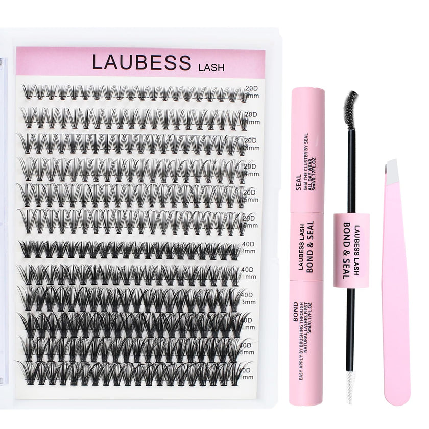 Lash Extension Kit 20D+40D Clusters With Bond and Seal - Waterproof DIY Eyelash Extension Set With Tweezers (Set 20D/40D-0.07D-9-16Mix) 🍁 All In One Marketplace Canada