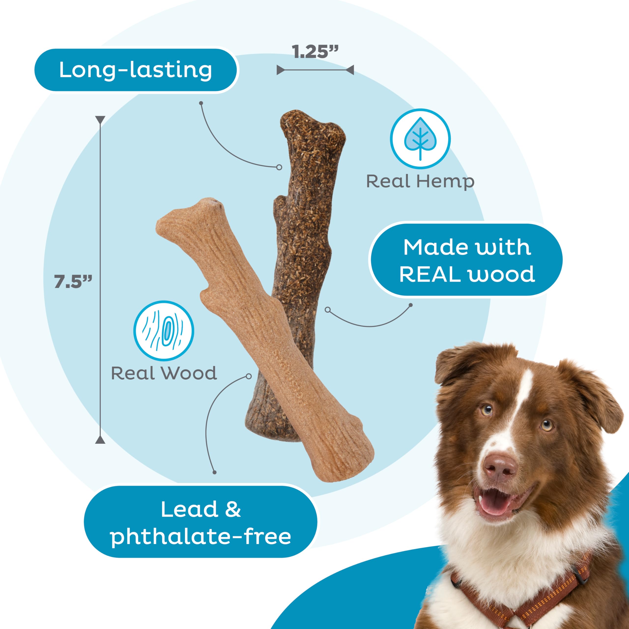 Outward Hound Dogwood Wood Durable Dog Chew Toys, Real Wood & Calming Hemp, 2-Pack, Medium 🍁 All In One Marketplace Canada
