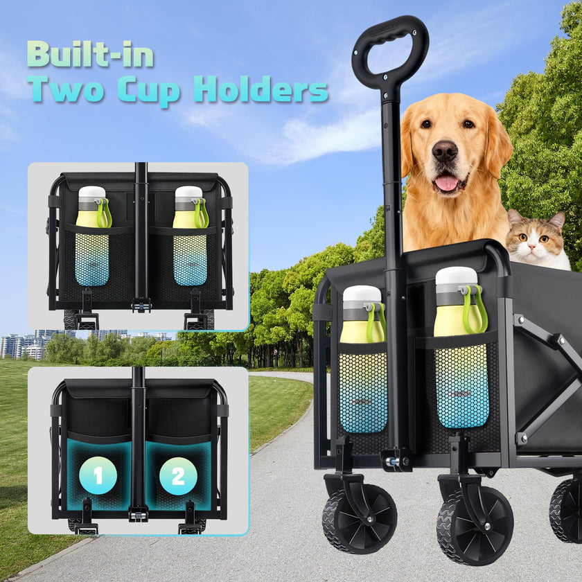 Collapsible Wagon Cart with Wheels Foldable - Lightweight 280LBS Heavy Duty Folding Utility Portable Beach Wagon with All-Terrain Wheels for Groceries Shopping Garden Sports Camping 🍁 All In One Marketplace Canada
