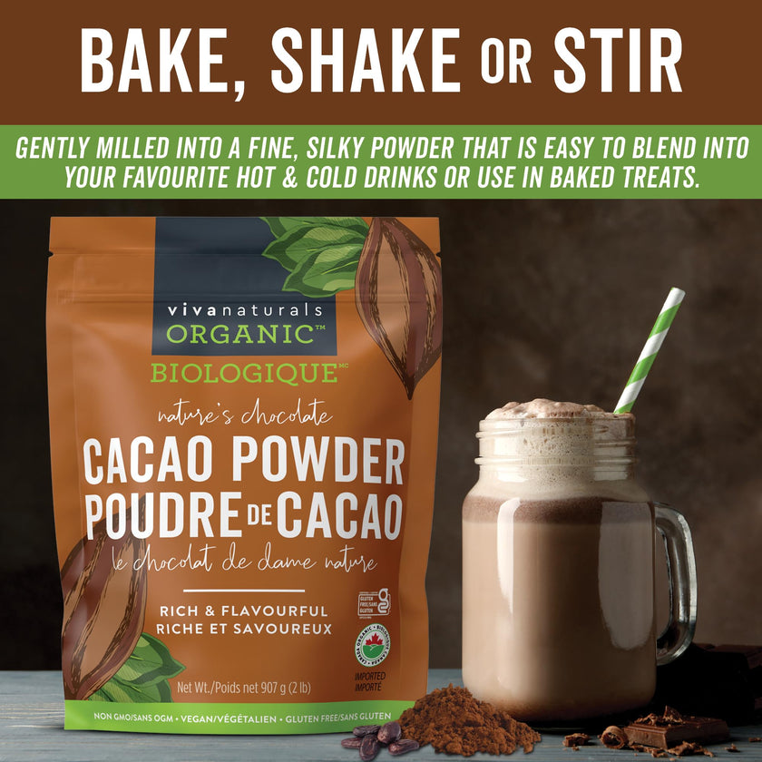 Viva Naturals Organic Cacao Powder, 2lb - Unsweetened Cocoa Powder With Rich Dark Chocolate Flavour, Perfect for Baking & Smoothies - Certified Vegan, Keto & Paleo, Gluten-Free & Non-GMO, 907 g 🍁 All In One Marketplace Canada