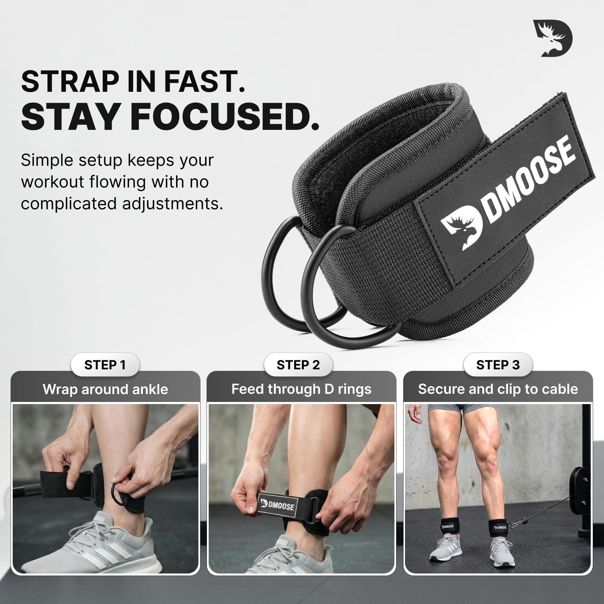 DMoose Ankle Straps for Cable Machines for Kickbacks, Glute Workouts, Leg Extensions, Curls, and Hip Abductors for Men and Women, Adjustable Ankle Strap with Double D-Rings and Neoprene Support 🍁 All In One Marketplace Canada
