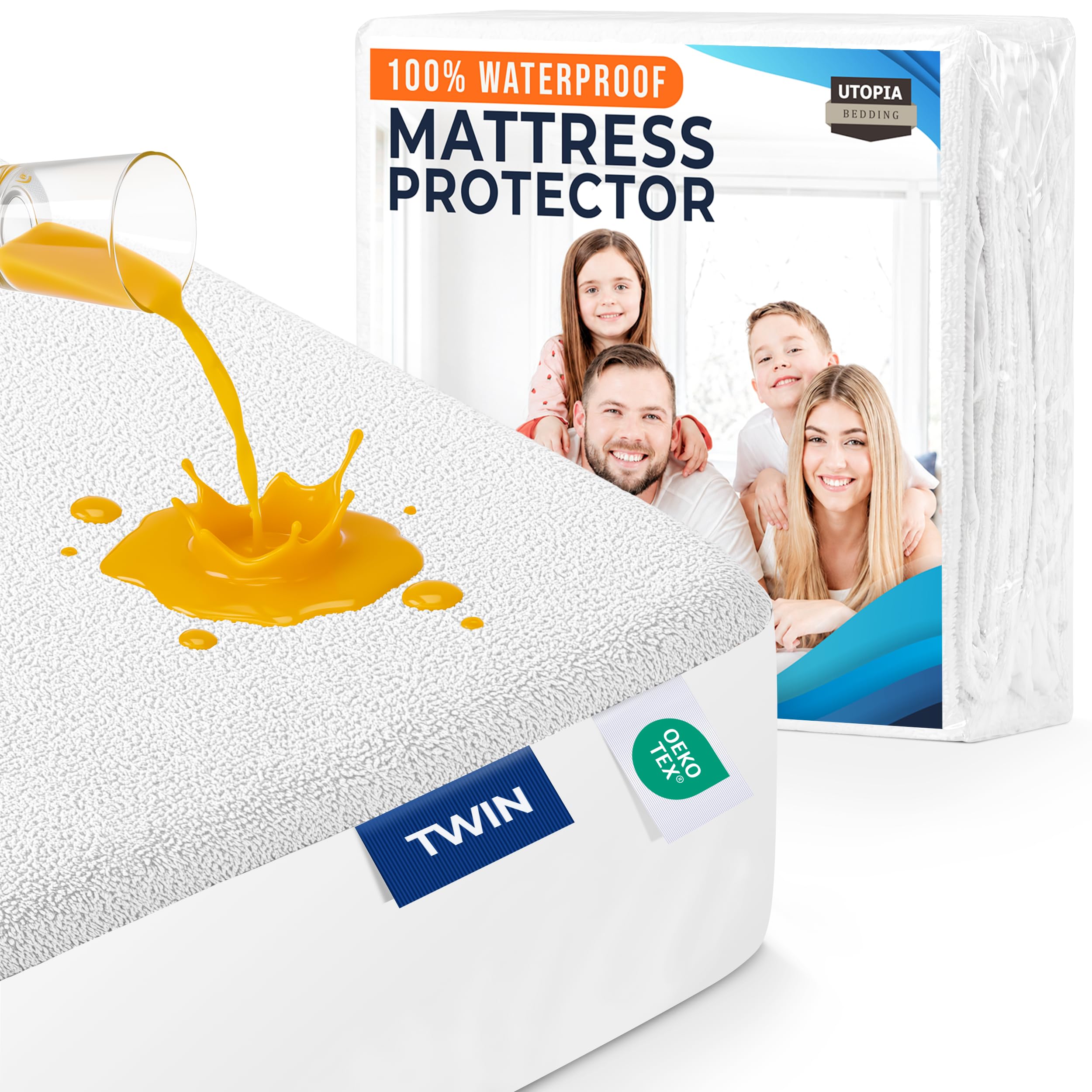 Utopia Bedding Waterproof Mattress Protector Twin Size, Premium Terry Mattress Cover 200 GSM, Breathable, Fitted Style with Stretchable Pockets (White) 🍁 All In One Marketplace Canada