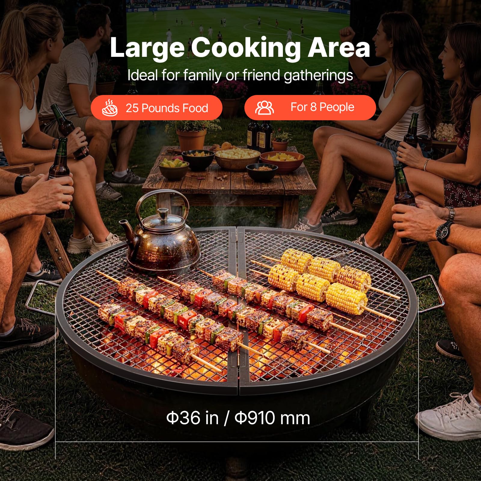 VEVOR X-Marks Fire Pit Grill Grate, Foldable Round Cooking Grate, Heavy Duty Steel Campfire BBQ Grill Grid with Handle and Support X Wire, Portable Camping Cookware for Outside Party, 36 Inch Black 🍁 All In One Marketplace Canada