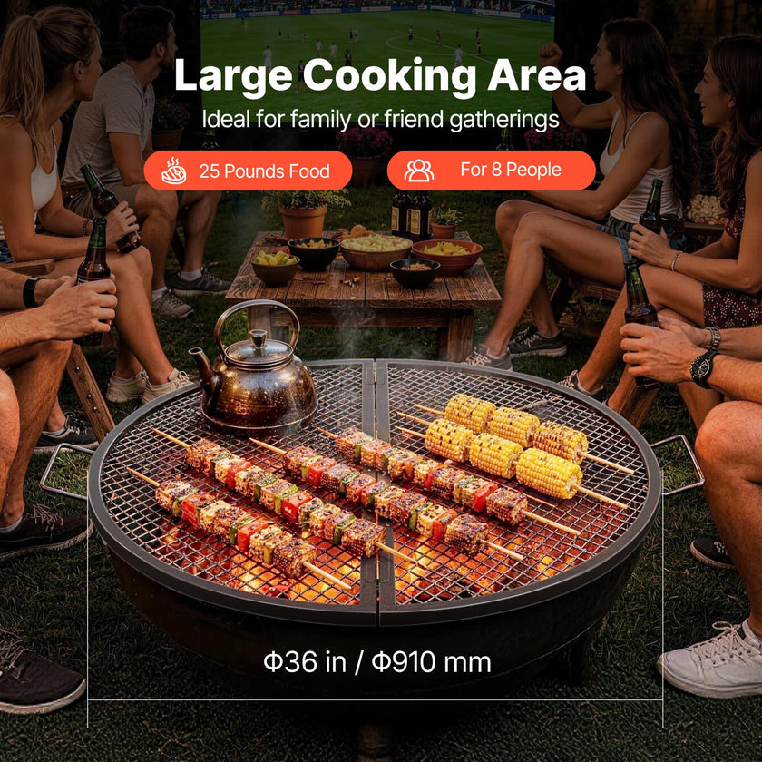 VEVOR X-Marks Fire Pit Grill Grate, Foldable Round Cooking Grate, Heavy Duty Steel Campfire BBQ Grill Grid with Handle and Support X Wire, Portable Camping Cookware for Outside Party, 36 Inch Black 🍁 All In One Marketplace Canada