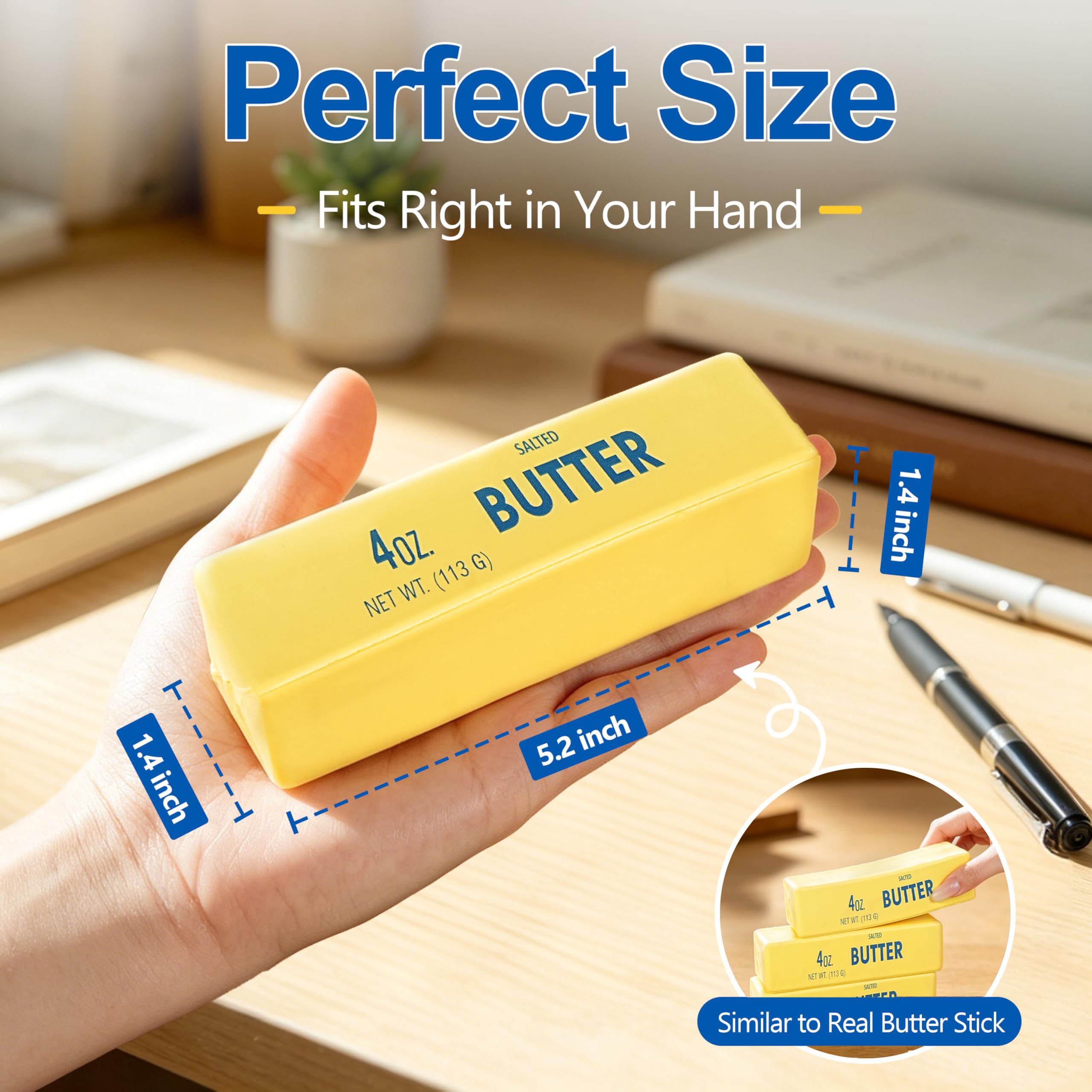 Butter Squishy, Soft Slow Rising Squeeze Butter Squishy, Realistic Texture Sensory Play Fidget Toy, Fun Desk Toy for Kids, Teens & Adults (Yellow, Small) 🍁 All In One Marketplace Canada