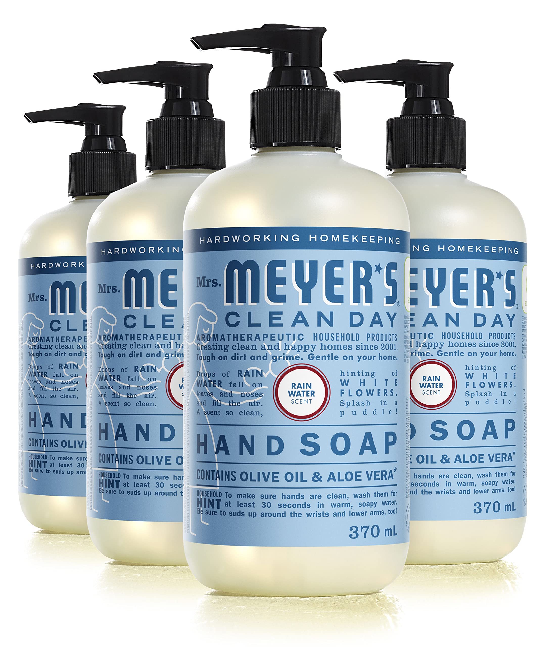 Mrs. Meyer's Clean Day Liquid Hand Soap, Rain Water, Cruelty Free & Biodegradable Hand Wash Formula Made with Essential Oils, 370 ml Bottles, 4 Pack 🍁 All In One Marketplace Canada