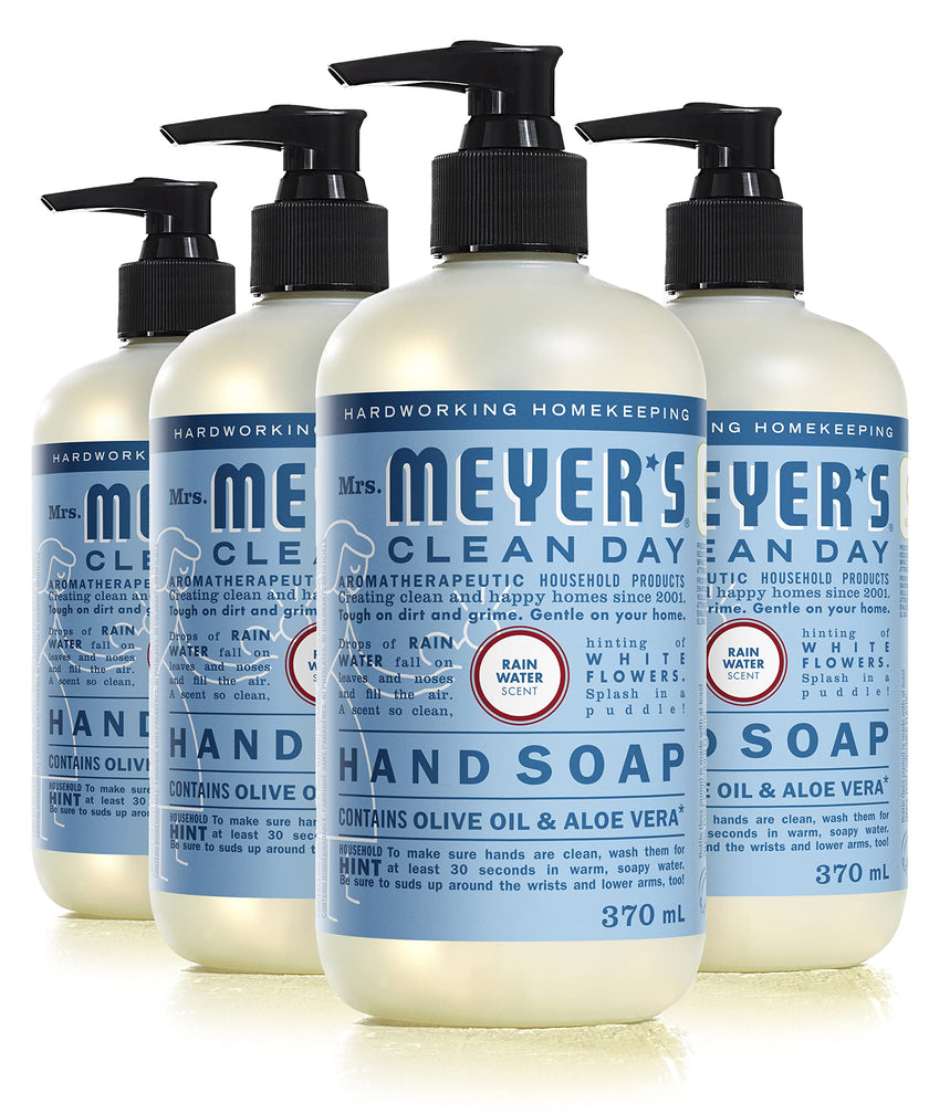 Mrs. Meyer's Clean Day Liquid Hand Soap, Rain Water, Cruelty Free & Biodegradable Hand Wash Formula Made with Essential Oils, 370 ml Bottles, 4 Pack 🍁 All In One Marketplace Canada