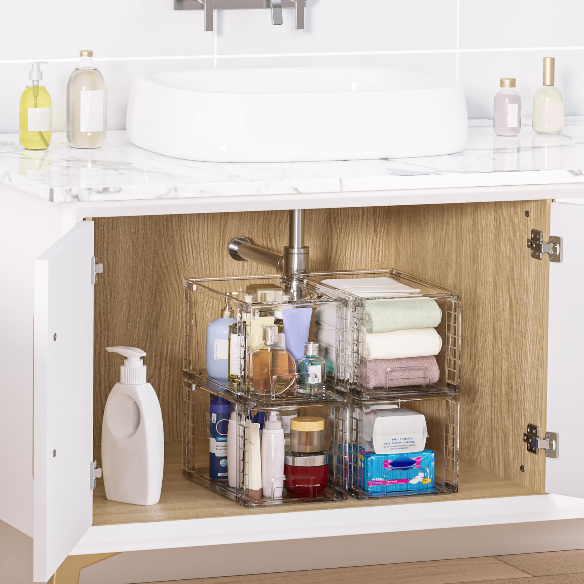 Vtopmart 4 Pack Large Stackable Storage Drawers,Clear Acrylic Drawer Organizers with Handles, Easily Assemble for Bathroom,Kitchen Undersink,Cabinet,Closet,Makeup,Pantry Organization and Storage 🍁 All In One Marketplace Canada