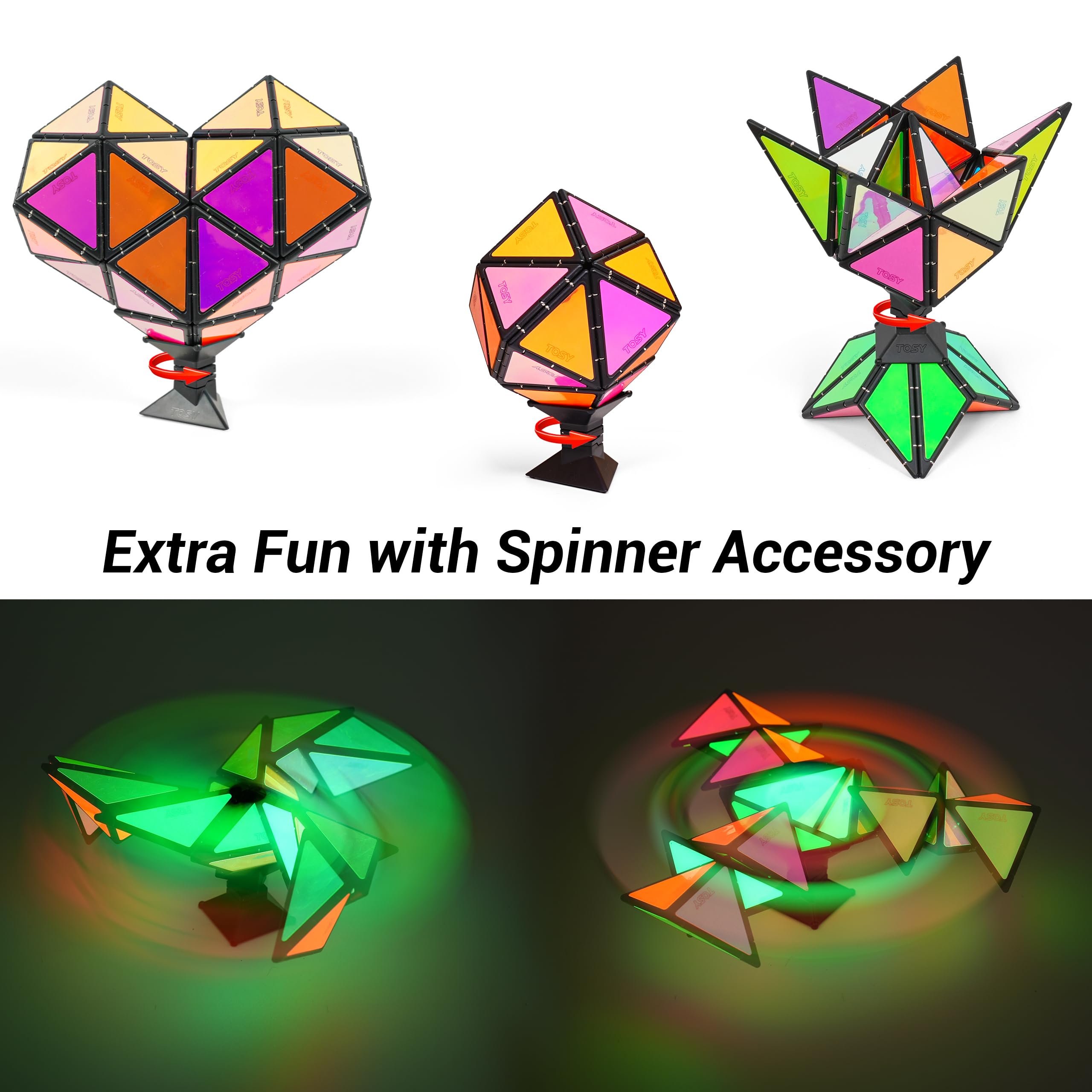 TOSY Magnet Pyramid Glow - 1 Cube Transforms into 1 Billion Shapes, 12 Pieces, 243 Rare Earth Magnets, Glowing, Holographic Design Magnet Tiles Creative Puzzle STEM/STEAM Toy 🍁 All In One Marketplace Canada