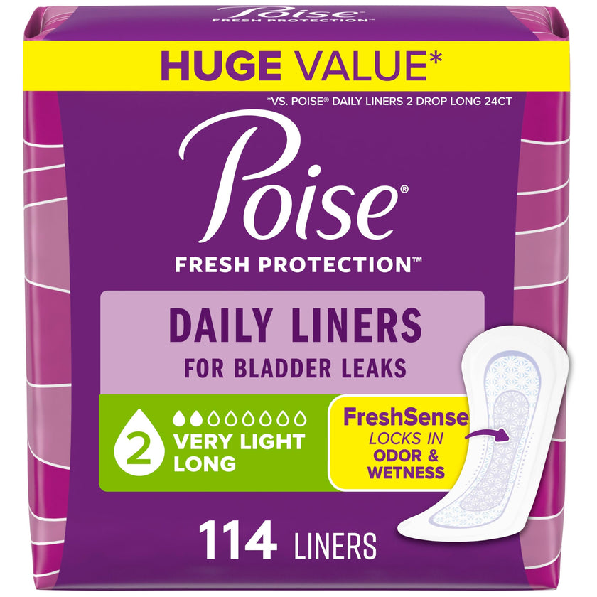 Poise Daily Postpartum Incontinence Panty Liners, Very Light Absorbency, Long, 114 Count 🍁 All In One Marketplace Canada