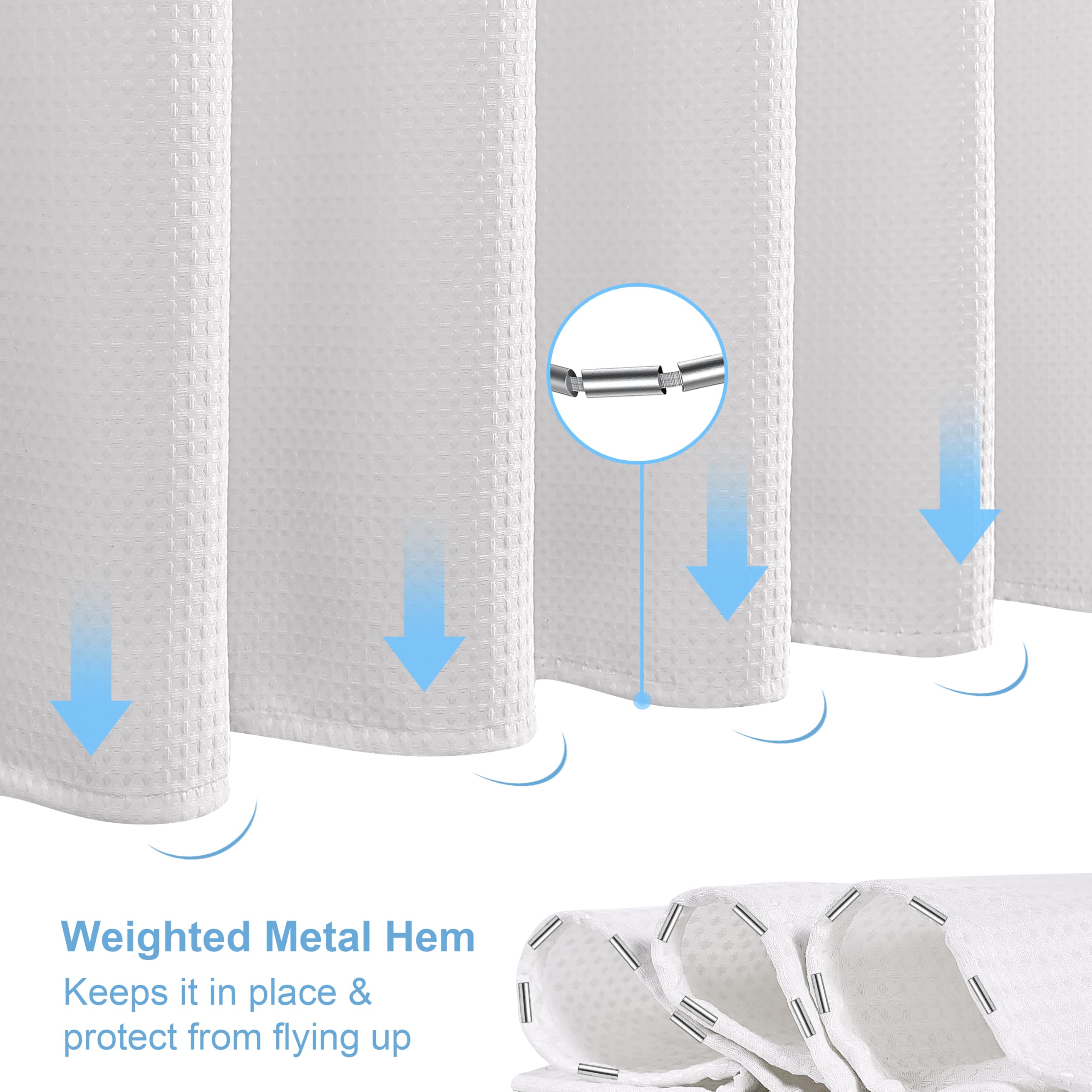 Waffle Weave Shower Curtain with Stainless Steel Hooks - 256 GSM Heavy Duty Fabric Bath Curtains, Hotel Luxury Quality, Water Resistant, Machine Washable, Weighted Hem, 72 x 72 Inches (White) 🍁 All In One Marketplace Canada
