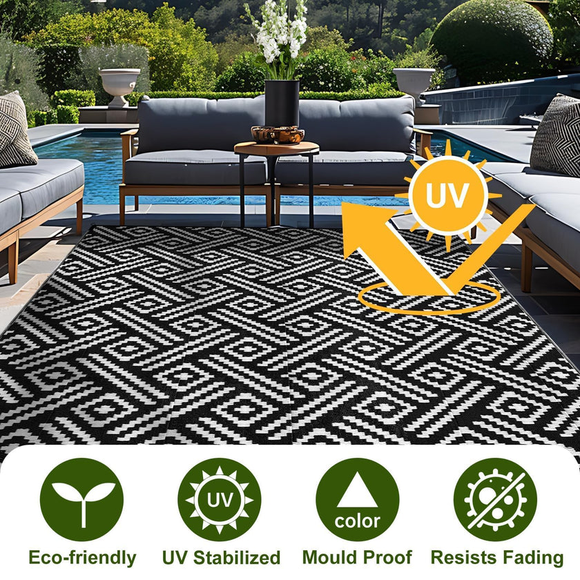 OPPODREAM Outdoor Rug 5x7 Ft, Waterproof Outdoor Plastic Straw Rug for Patio, Reversible Out Door Carpet for Camping, Deck, Rv, 5 x 7 Area Carpet Balcony, Porch, Backyard, Black and White 🍁 All In One Marketplace Canada
