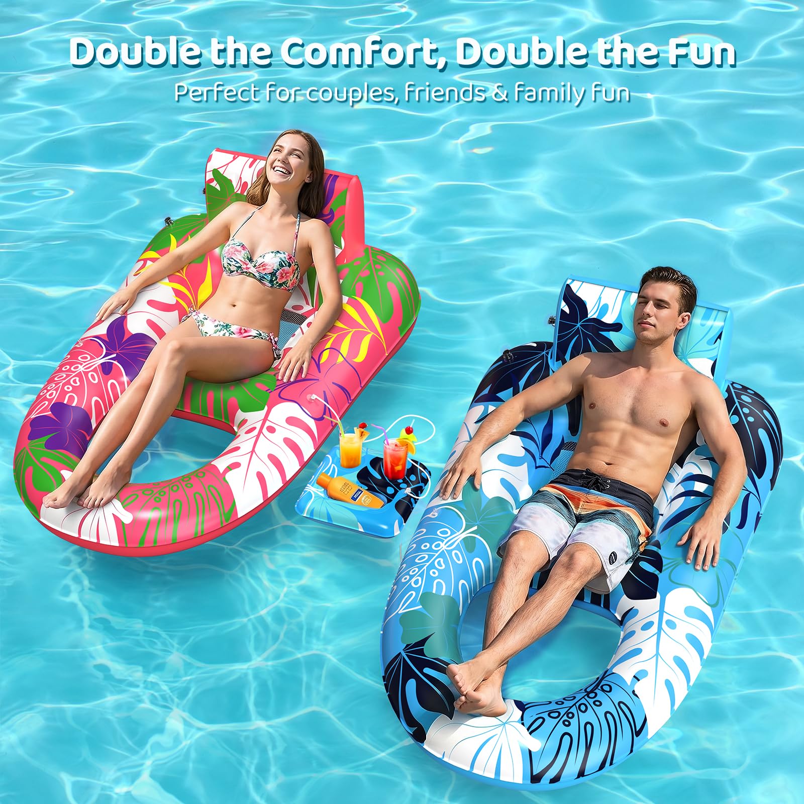 SEETOHOME 2 Pack Pool Floaties for Adults, Heavy Duty Inflatable Pool Lounger Floating Adult with Detachable Cup Holders & Backrest, Adult Pool Float Lounger for Beaches, Lakes, Rivers, Parties 🍁 All In One Marketplace Canada