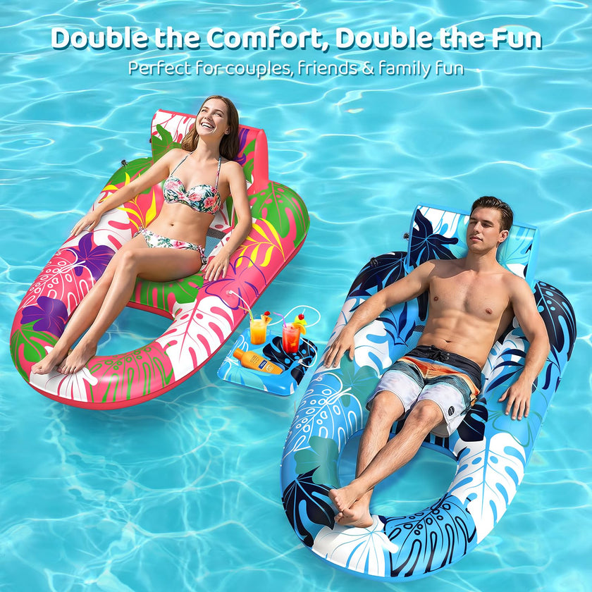 SEETOHOME 2 Pack Pool Floaties for Adults, Heavy Duty Inflatable Pool Lounger Floating Adult with Detachable Cup Holders & Backrest, Adult Pool Float Lounger for Beaches, Lakes, Rivers, Parties 🍁 All In One Marketplace Canada