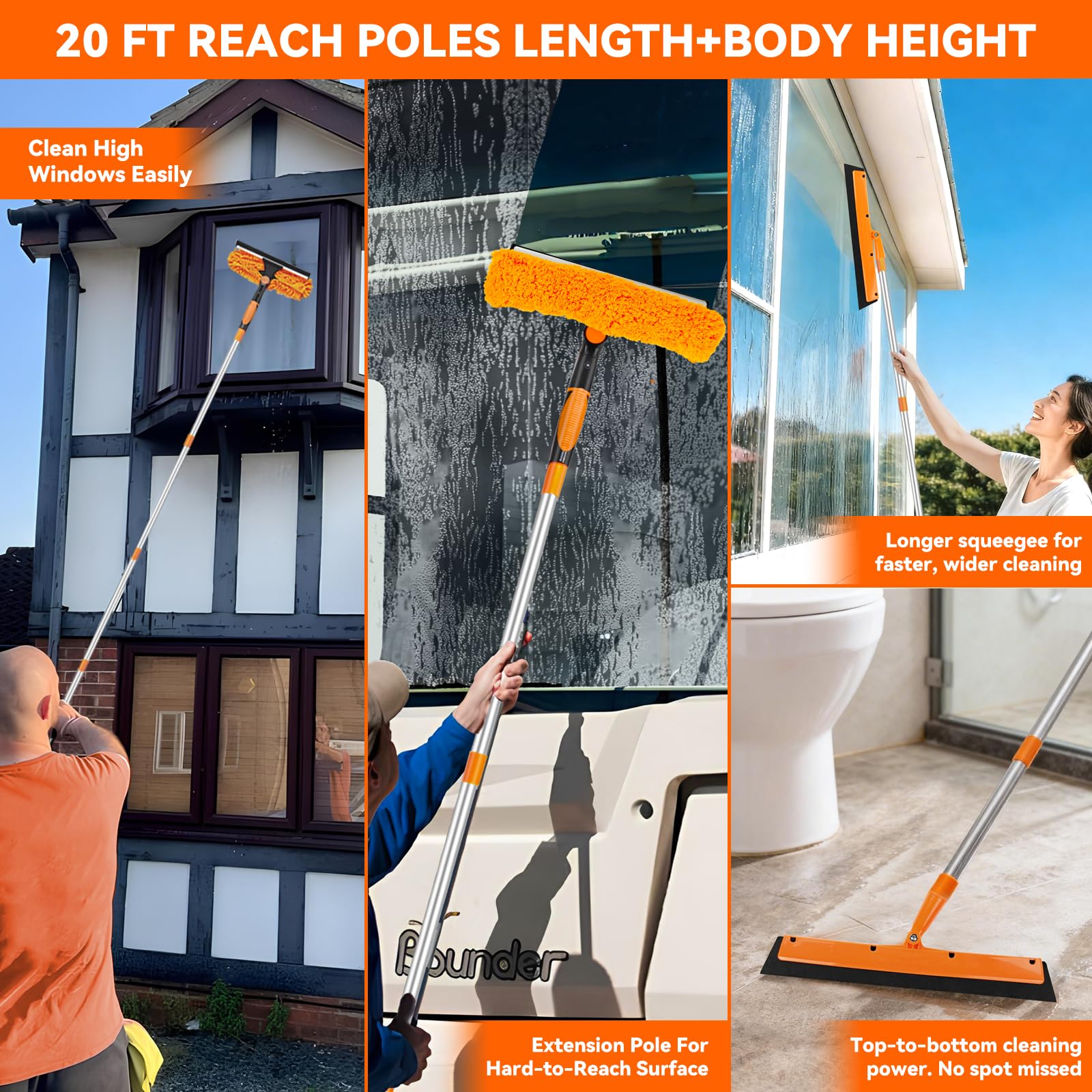 Window Cleaning Tools Window Squeegee: 2 in 1 Double-Sided Professional Cleaner Window Washing Kit with Extension Pole 20+ Ft Duster for High Ceilings Microfiber Scrubber for Indoor Outdoor High Glass 🍁 All In One Marketplace Canada