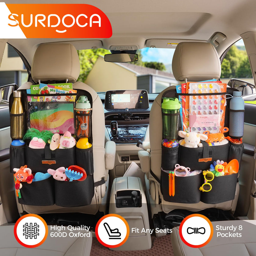 SURDOCA Car Seat Organizer with 11Inch Tablet Holder,8 Pockets,4th Gen Road Trip Essentials for Kids,Backseat Organizer Protectors Storage Accessories 🍁 All In One Marketplace Canada