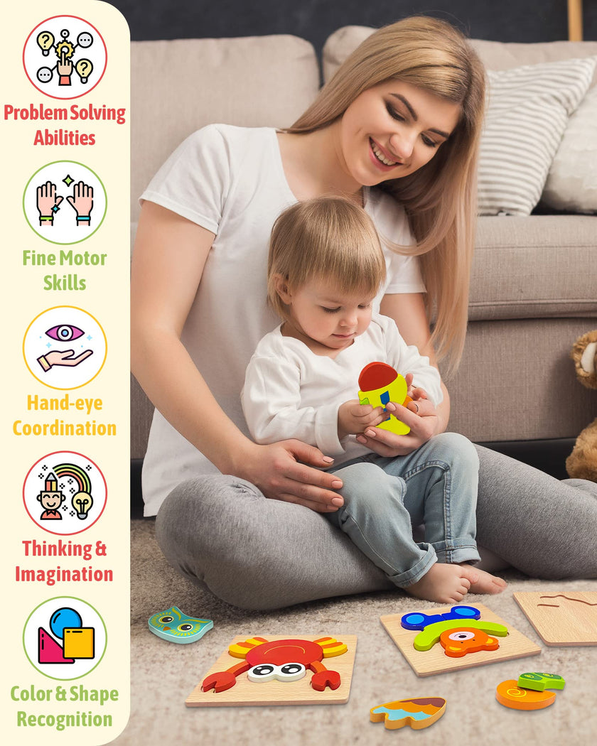 Gojmzo Wooden Puzzles for Toddlers 1-3 Toys Gifts for 1 2 3 Year Old Boys Girls, Montessori Educational Toys Preschool Learning Activities, 6 Pack Animal Jigsaw Puzzle Game 🍁 All In One Marketplace Canada