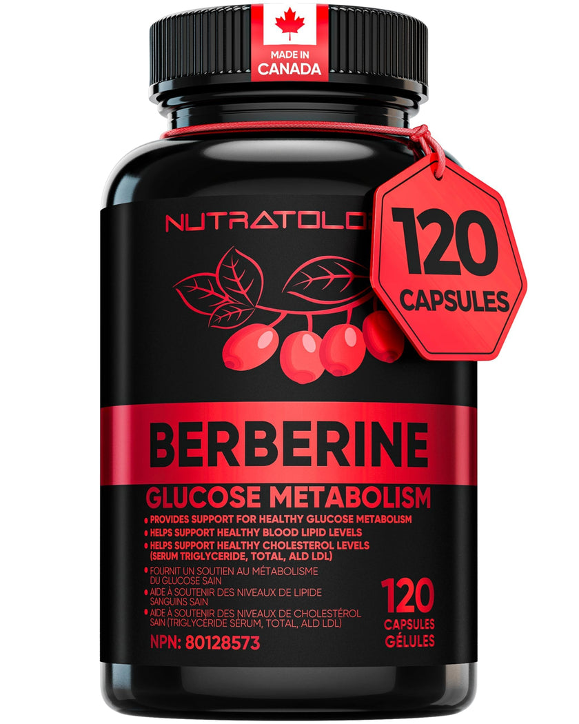 Nutratology® Berberine Supplement | Canadian-Made | Max Potency 500MG Per Capsule - Supports Glucose Metabolism & Healthy Blood Sugar Levels Through Efficient Metabolism Of Sugar & Fats - 120 Capsules 🍁 All In One Marketplace Canada