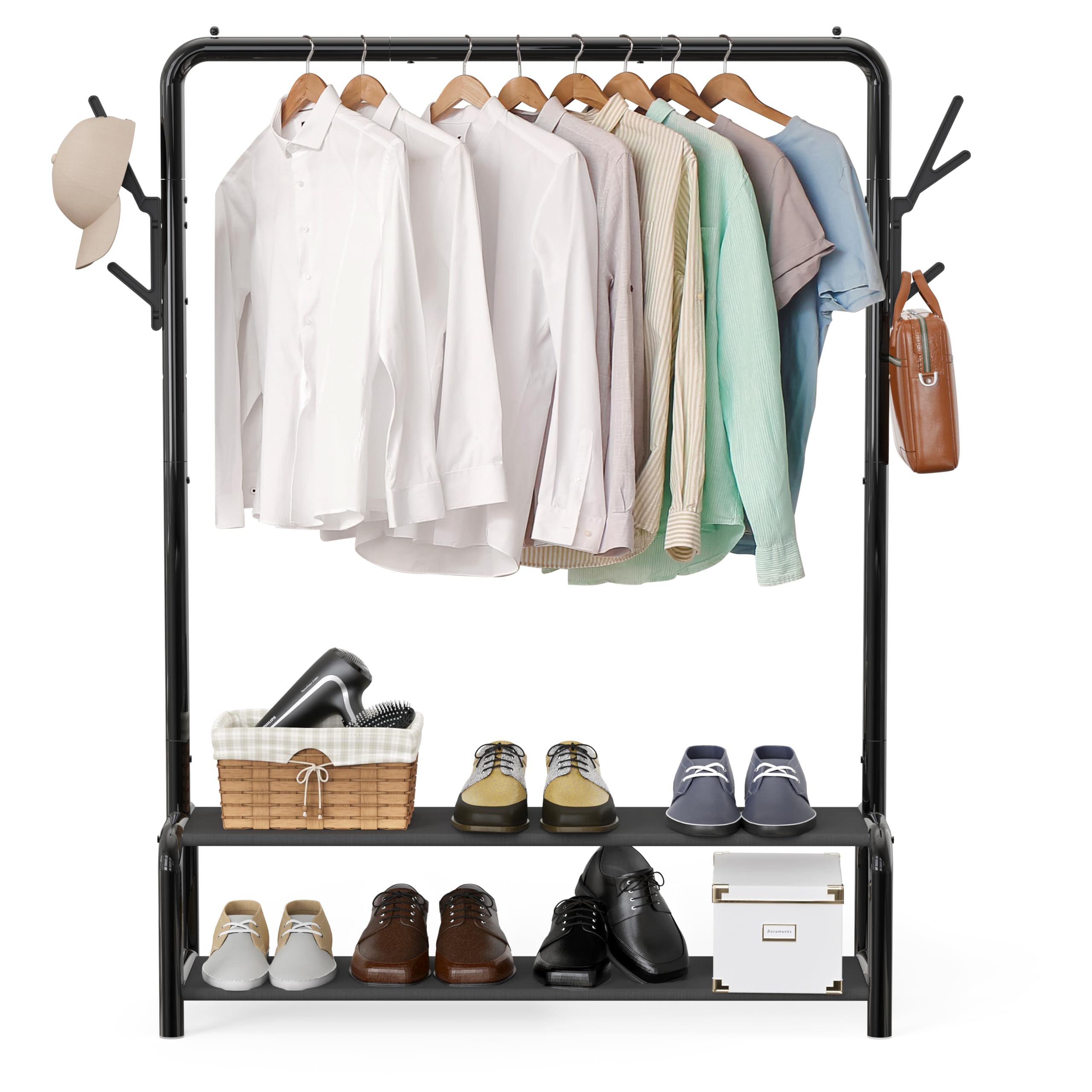 Simple Houseware 52-Inch Garment Rack with Storage Shelves and Coat/Hat Hanging Hooks, Black 🍁 All In One Marketplace Canada