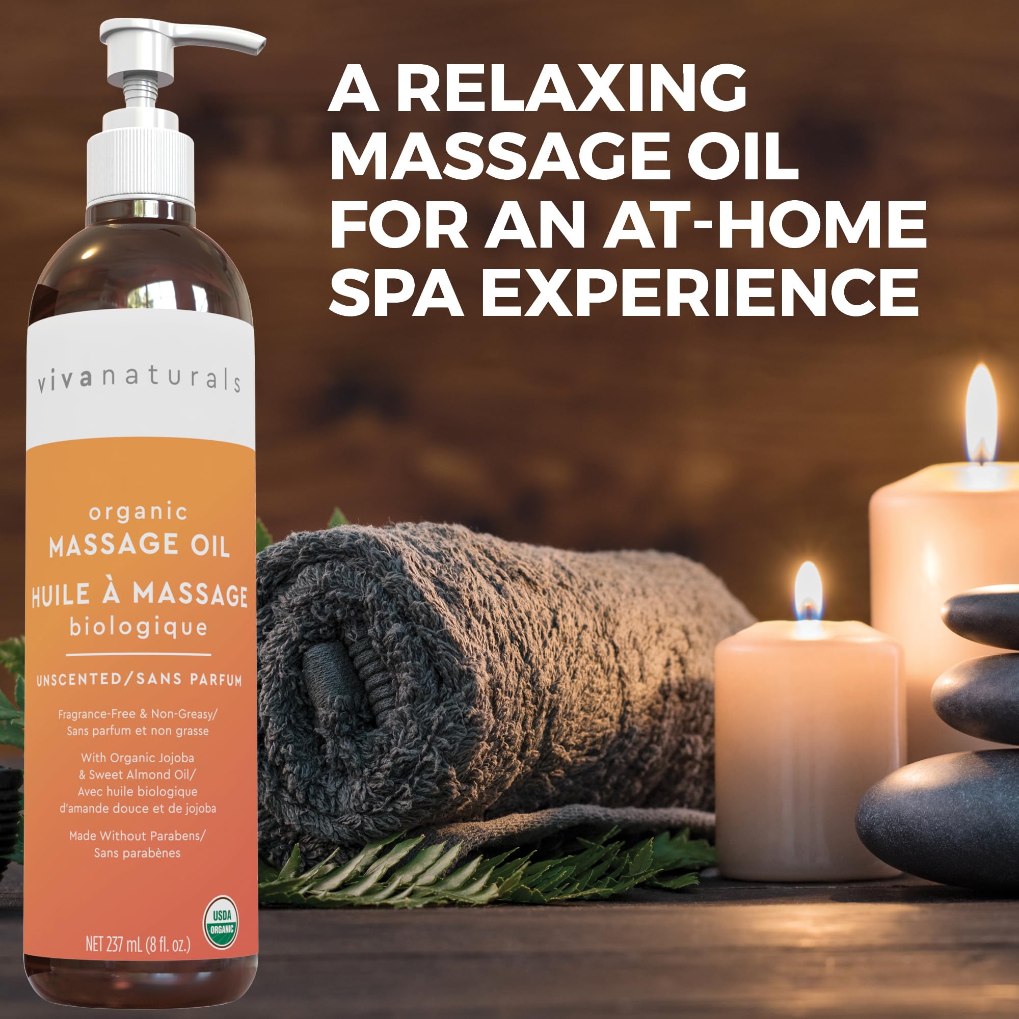 Viva Naturals Organic Massage Oil, Unscented Body Oil, Non-Greasy, 8 fl oz (237 mL) 🍁 All In One Marketplace Canada