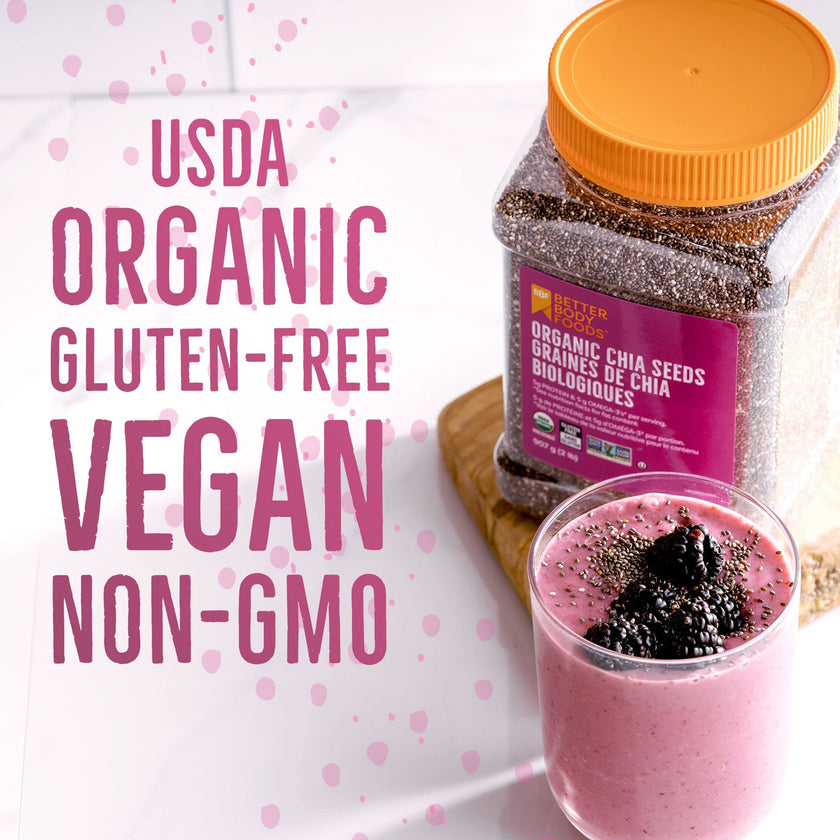 Betterbody Foods Organic Chia Seeds with Omega-3, Non-GMO, Gluten-Free, Vegan, Kosher, 2 pounds (907 grams) 🍁 All In One Marketplace Canada