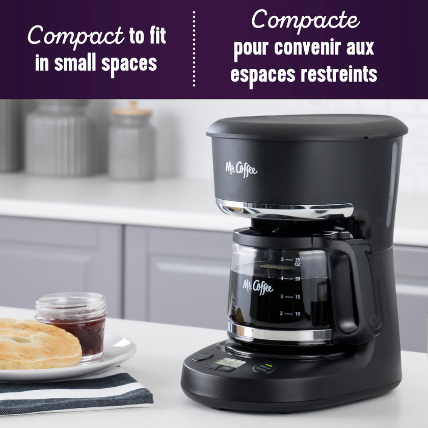 Mr. Coffee 5-Cup Programmable Coffee Maker, 25 oz. Mini Brew, Space-Saving Coffee Machine, Black 🍁 All In One Marketplace Canada