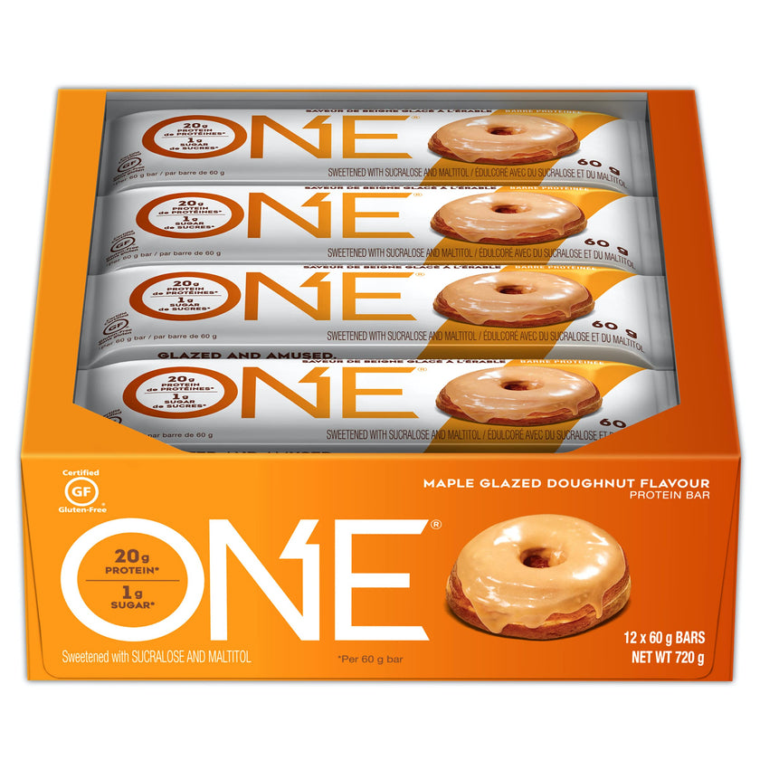 ONE Protein Bars, Maple Glazed Doughnut, Gluten Free Protein Bars with 20g Protein and only 1g Sugar, Snacking for High Protein Diets, 60g (12 Pack) [Packaging May Vary] 🍁 All In One Marketplace Canada