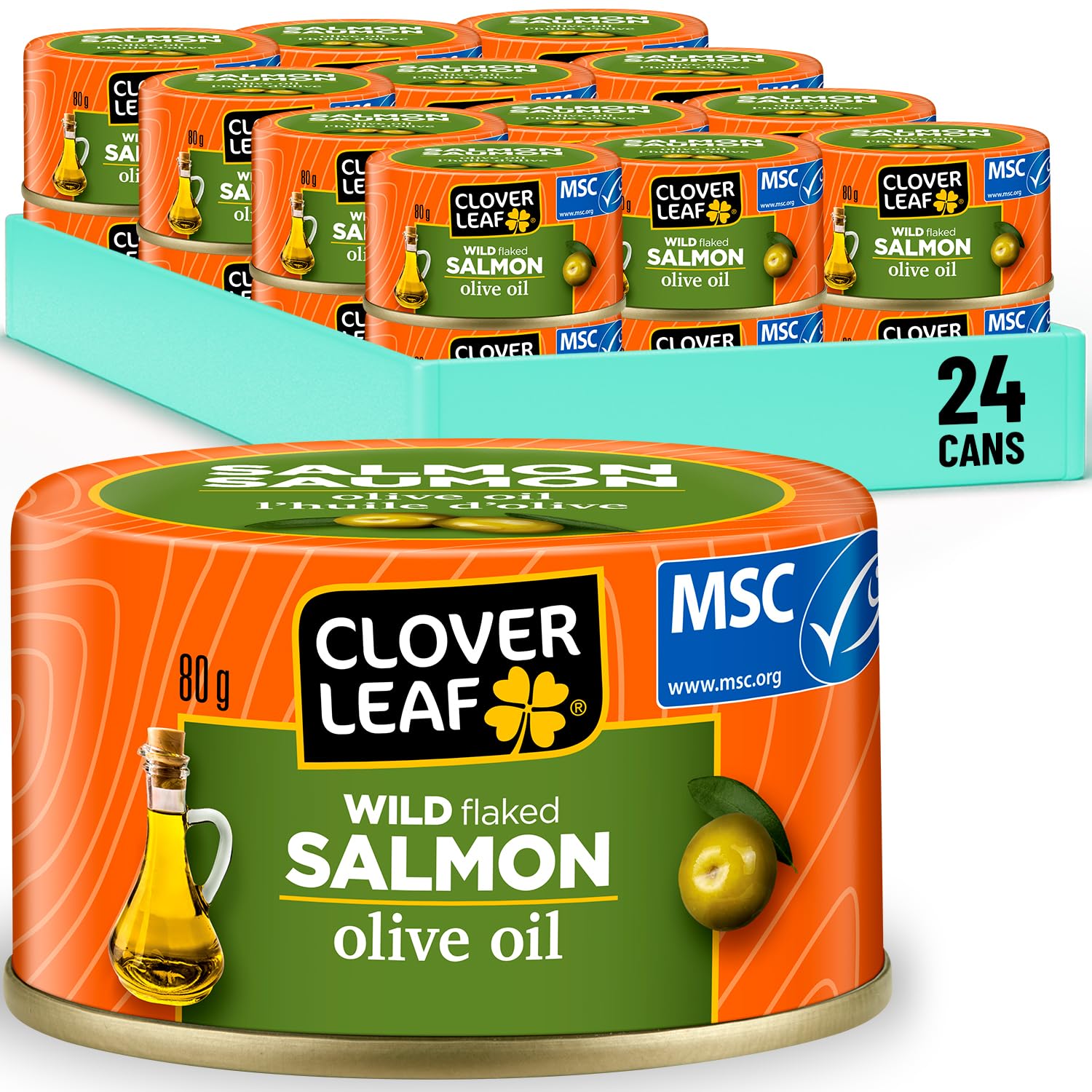 Clover Leaf Wild Flaked Pink Salmon Olive Oil 80g, 24 Easy-Peel Cans 🍁 All In One Marketplace Canada