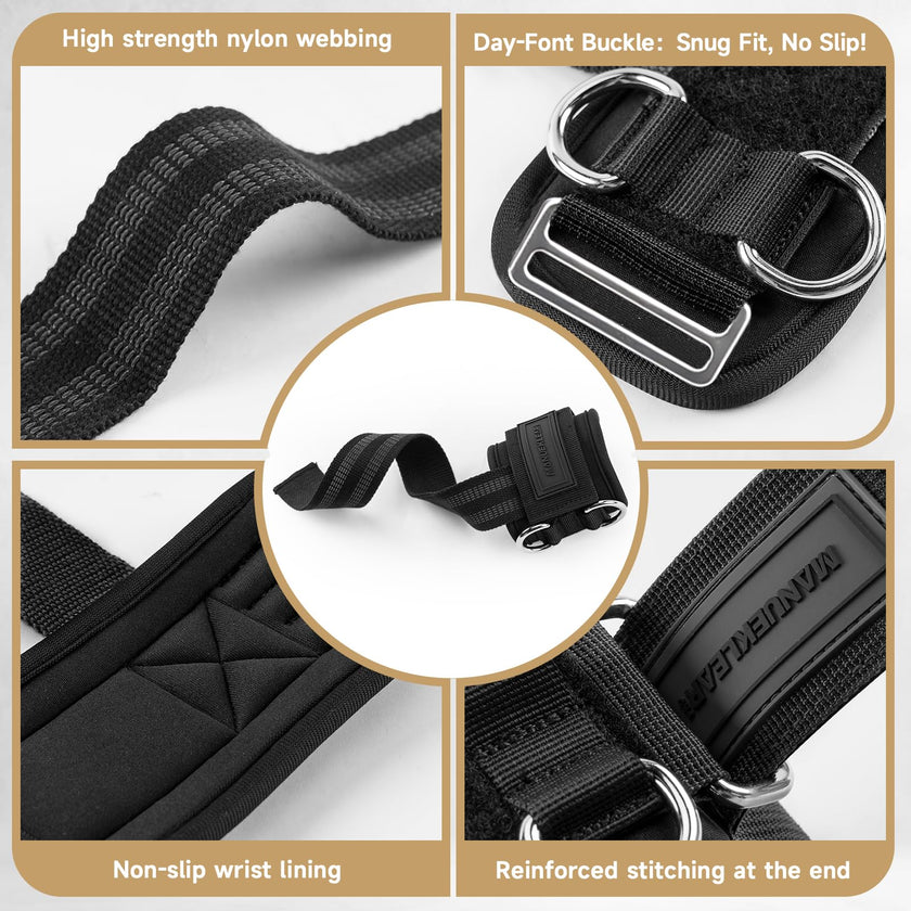 MANUEKLEAR Non-Slip Wrist Straps for Weightlifting Deadlifting, Gym Lifting Straps with D Rings for Cable Machine Workout, 10mm Neoprene Padded Weight lifting Wrist Wraps for Men Women (Black, M (6.3-7.5inch)) 🍁 All In One Marketplace Canada