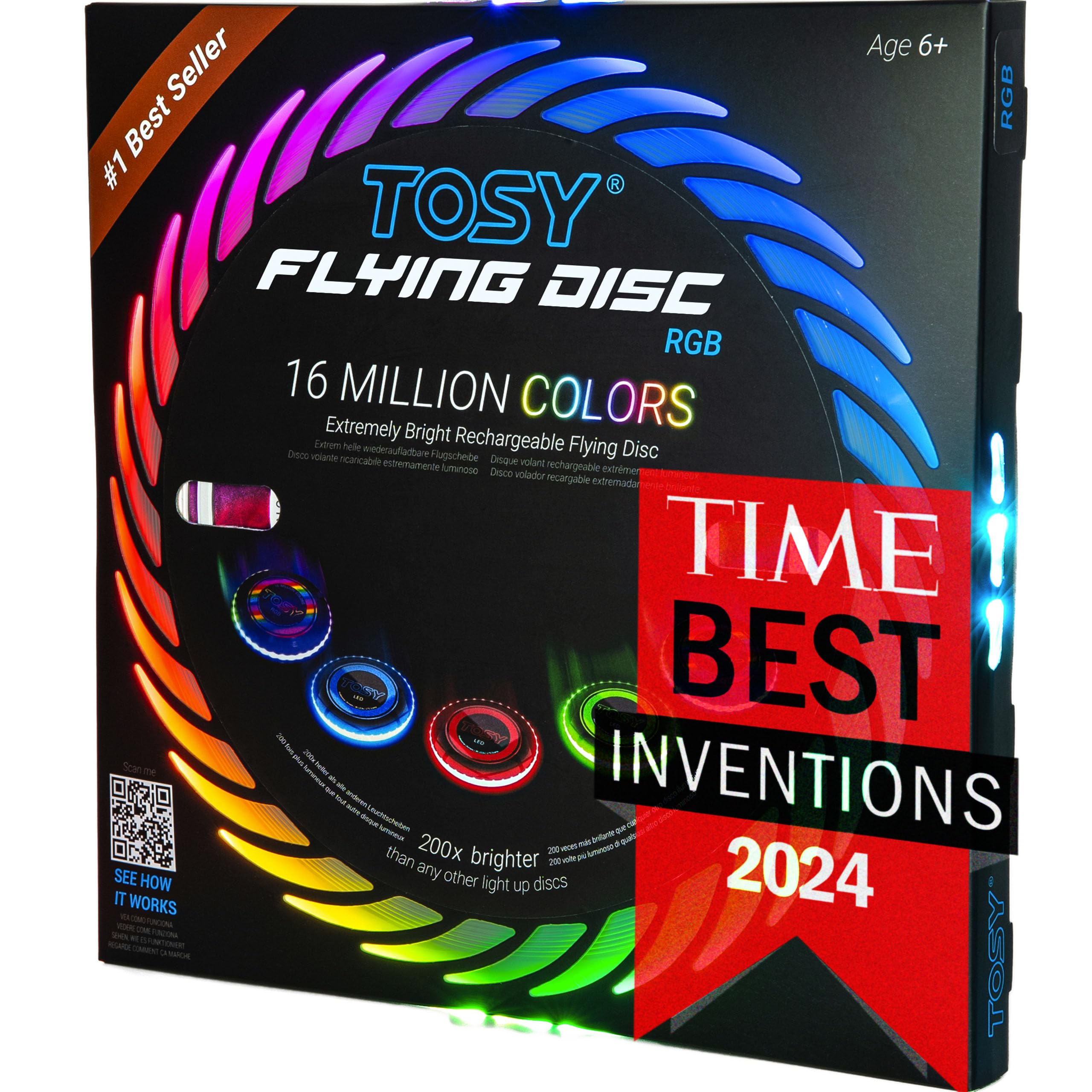 TOSY Flying Disc - 108 RGB Multicolor LEDs, Super Bright, Smart Modes, Cool Valentine Easter Gift, Camping Toy for Kid/Teen/Adult, Auto Light Up, Rechargeable, Waterproof, 175g 🍁 All In One Marketplace Canada