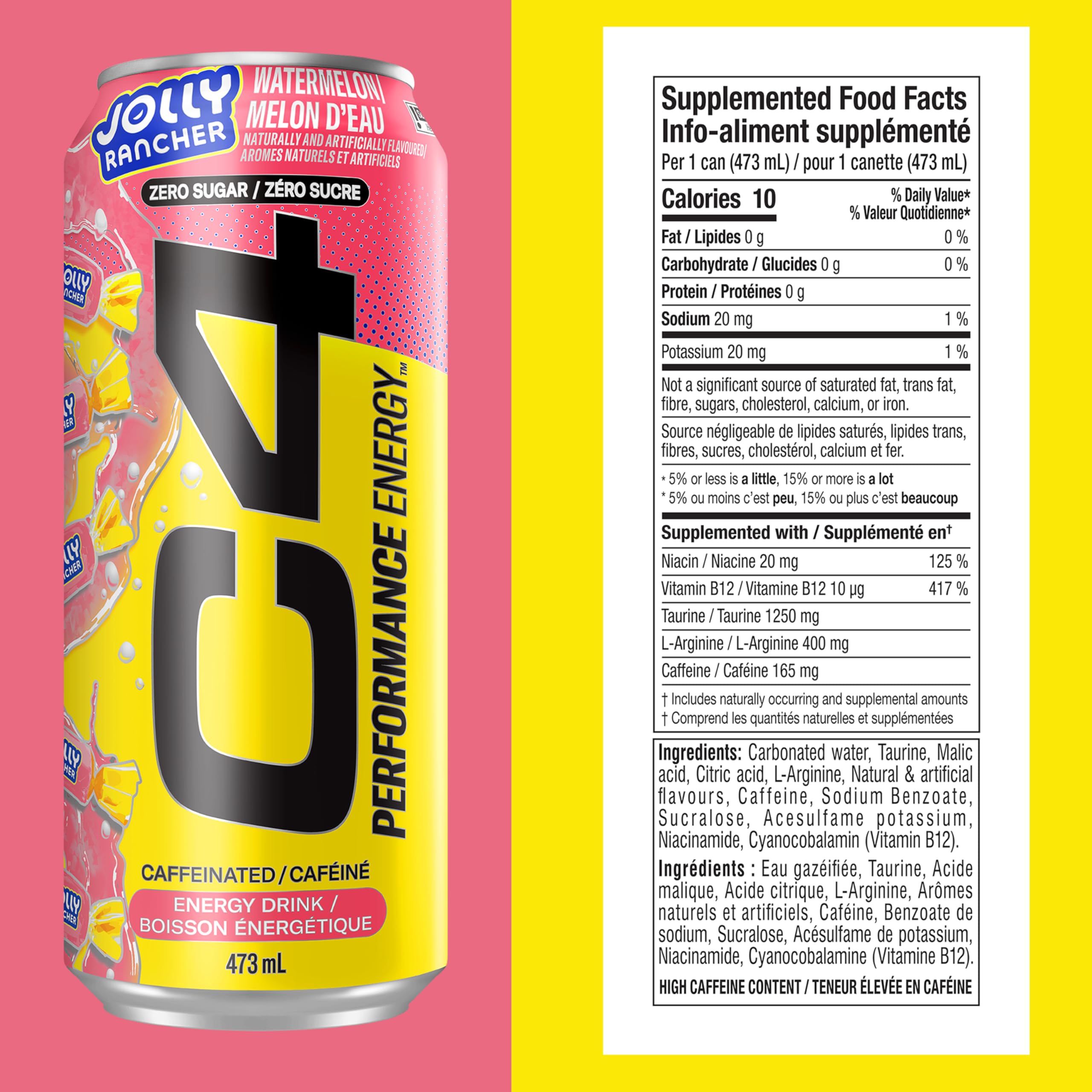 Cellucor C4 Performance Energy Drink, Jolly Rancher Watermelon, Carbonated Sugar Free Drink with no Artificial Colours or Dyes, 473mL, 12 count 🍁 All In One Marketplace Canada