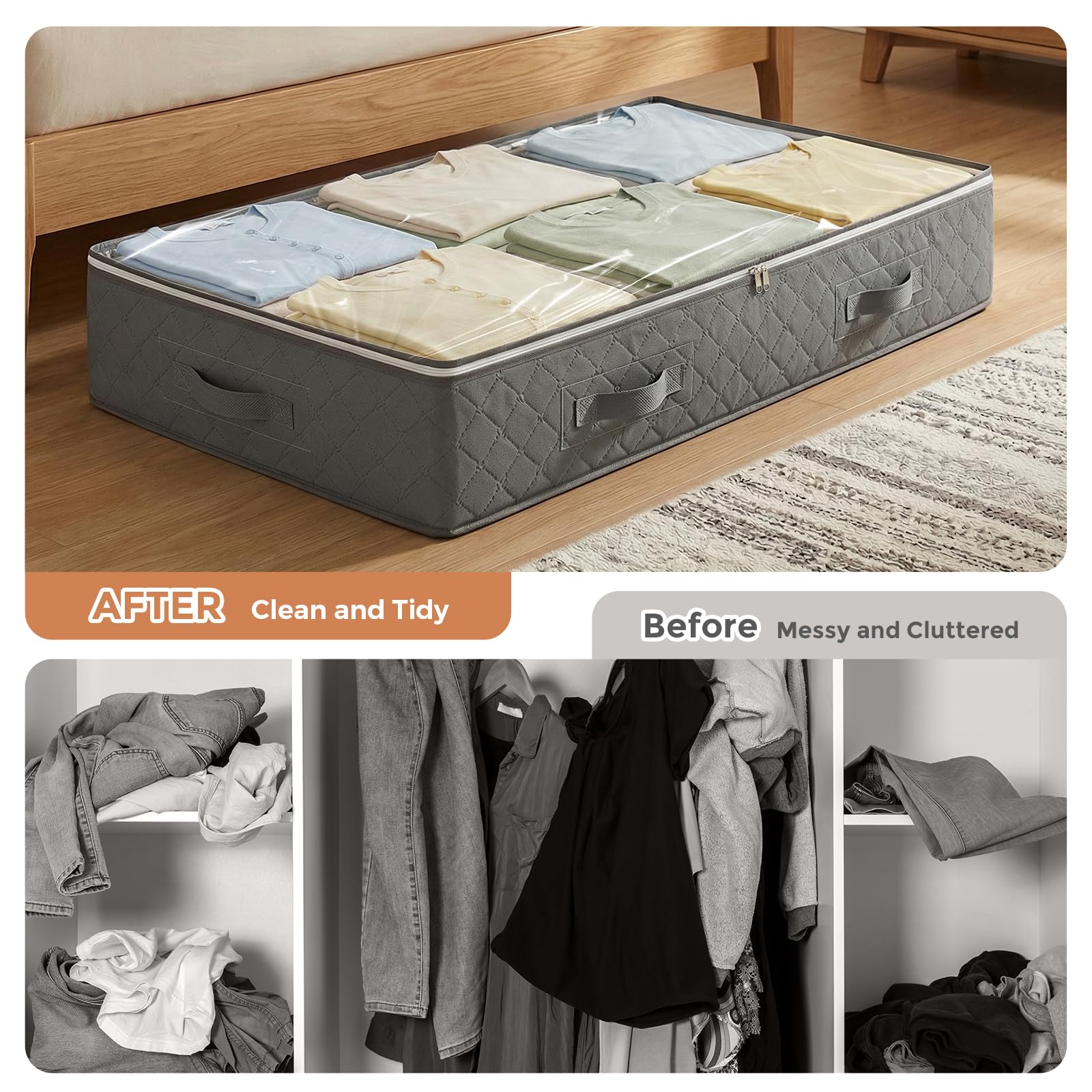 Budding Joy 90L Under Bed Storage Containers, Closet Organizers and Storage Bins, Foldable Underbed Storage Bags for Blankets, Towels, Comforter, Sweaters, Pillows, Linen Sheets, Wrapping Paper 🍁 All In One Marketplace Canada