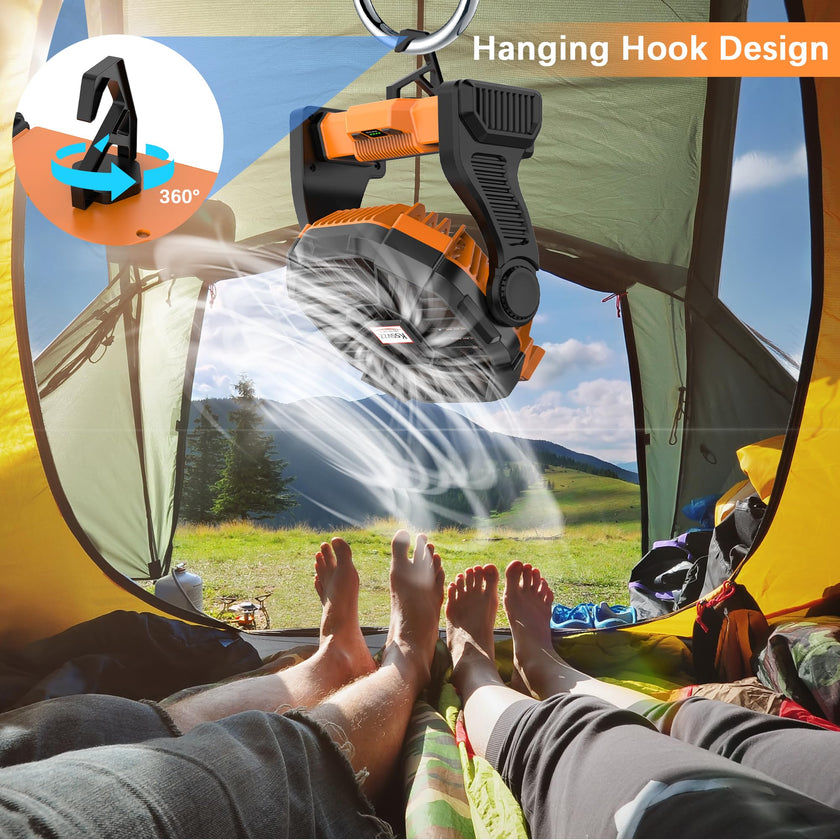 Kssvzz Portable Camping Fan with LED, 20000mAh Rechargeable Battery Powered Fan, 270°Pivot Personal USB Fan, 4 Speed Quiet Table Fan, 9’’ Battery Operated Tent Fan for Travel, Picnic(Orange) 🍁 All In One Marketplace Canada