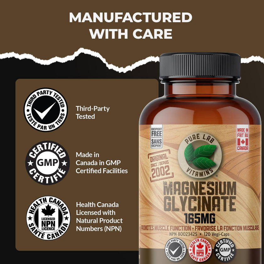 Pure Lab Vitamins Magnesium Glycinate 165mg – 120 vegicaps - Supports Muscle Function 🍁 All In One Marketplace Canada