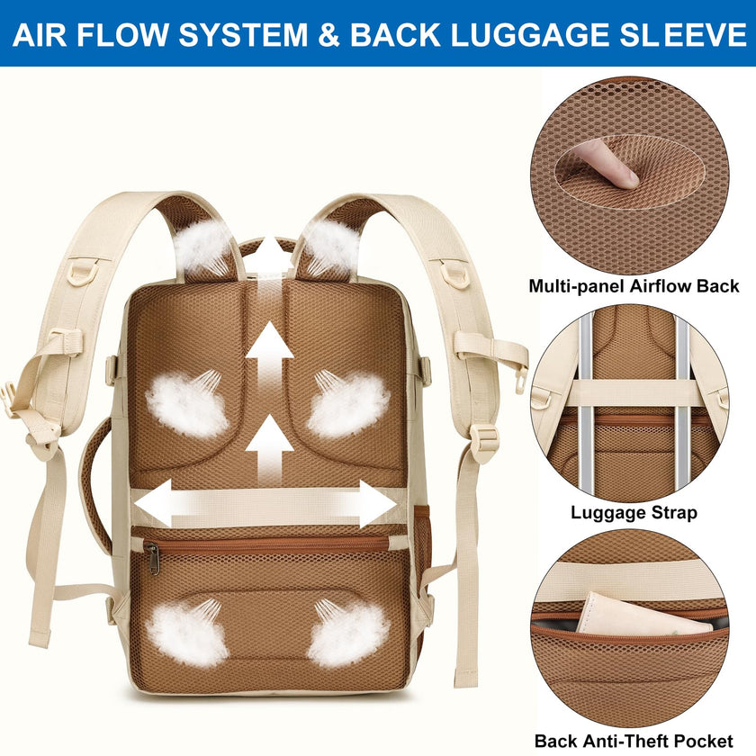 Travel Backpack for Women Flight Approved Carry On Travel Backpack with Shoe Pouch,TSA 15.6inch Laptop Sac à Dos Personal Item Bag for Weekender Overnight Bags Bookbag Travel Essentials,Beige 🍁 All In One Marketplace Canada