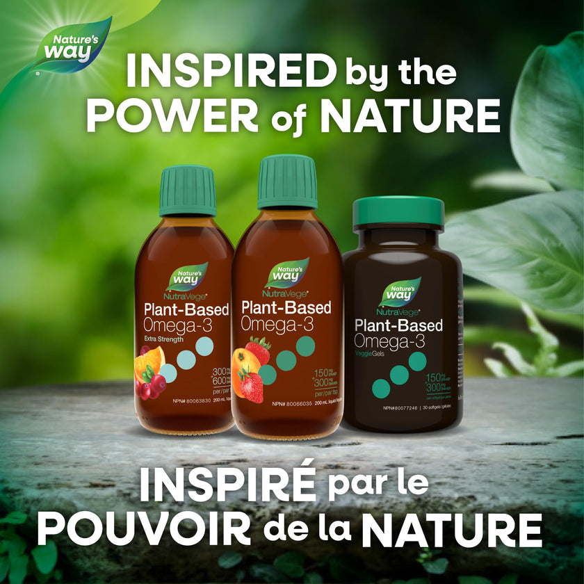Nature's Way NutraVege Plant-Based Omega-3 – Vegetarian Liquid Omega-3 Supplement with 150mg EPA + 300mg DHA - Strawberry Orange Flavour – Support Heart, Eyes and Brain Function in Adults, 200ml 🍁 All In One Marketplace Canada
