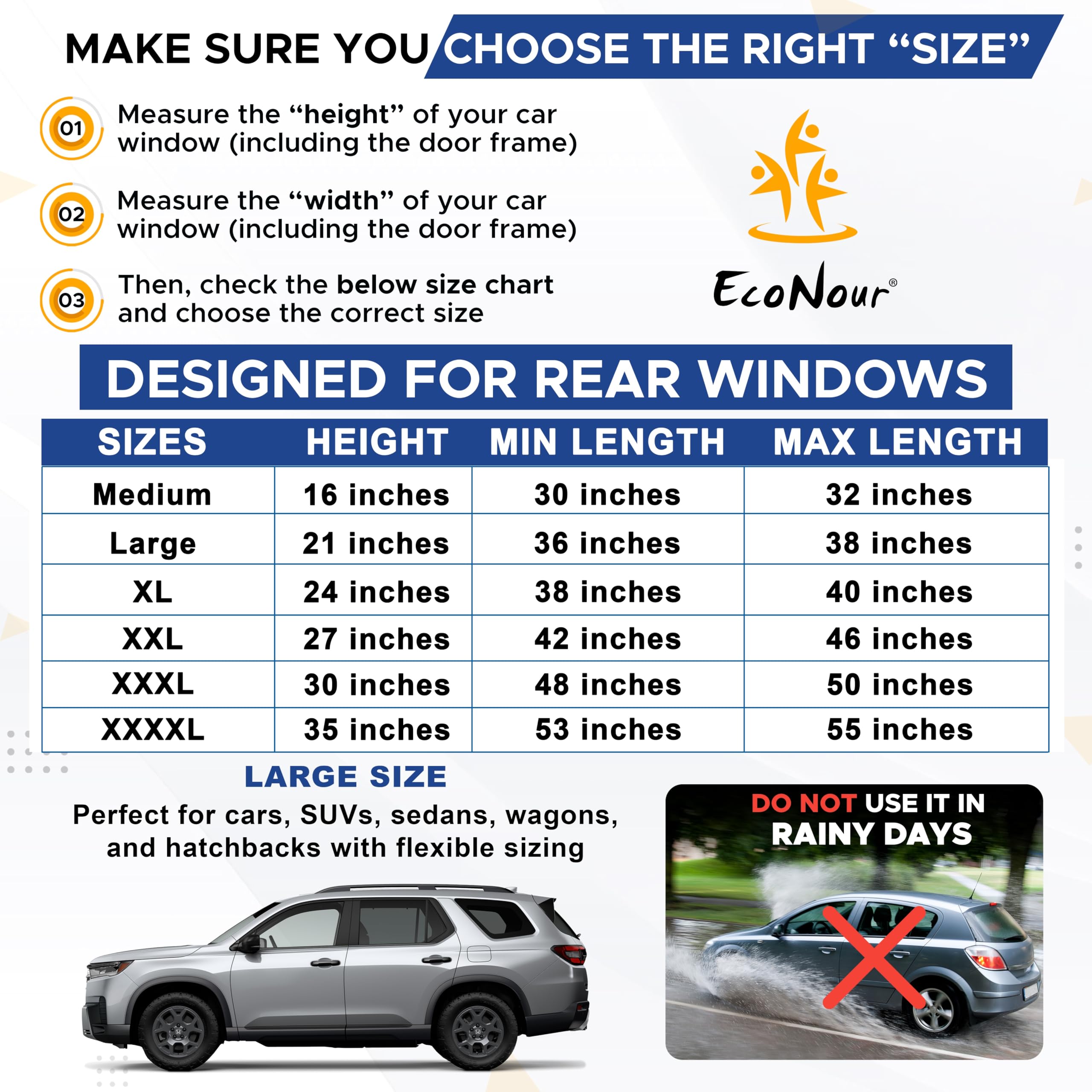 EcoNour Baby Car Window Shades for Side Windows (Pack of 2) | Sun Shade for Car Heat and UV Protection | Mosquito Net Baby Car Sun Shade | Rear Side Window Sunshade for Car (Large 38