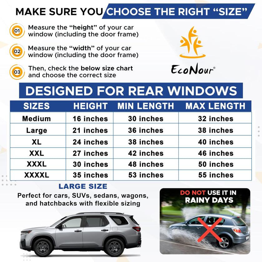 EcoNour Baby Car Window Shades for Side Windows (Pack of 2) | Sun Shade for Car Heat and UV Protection | Mosquito Net Baby Car Sun Shade | Rear Side Window Sunshade for Car (Large 38