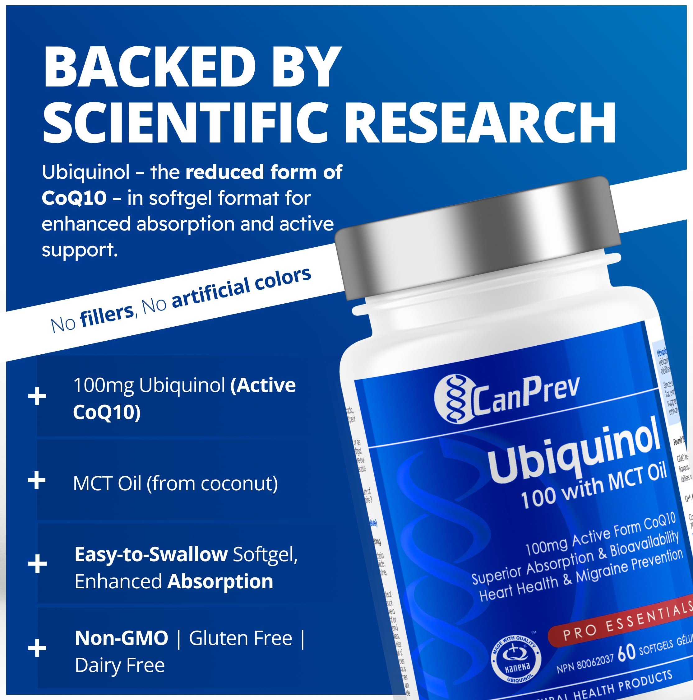 CanPrev Ubiquinol 100mg with MCT Oil, 60 Softgels, 2-Month Supply, CoQ10 Supplement for Heart & Cardiovascular Support, Enhanced Absorption, Non-GMO & Gluten Free, Coenzyme Q10 for Energy & Vitality 🍁 All In One Marketplace Canada