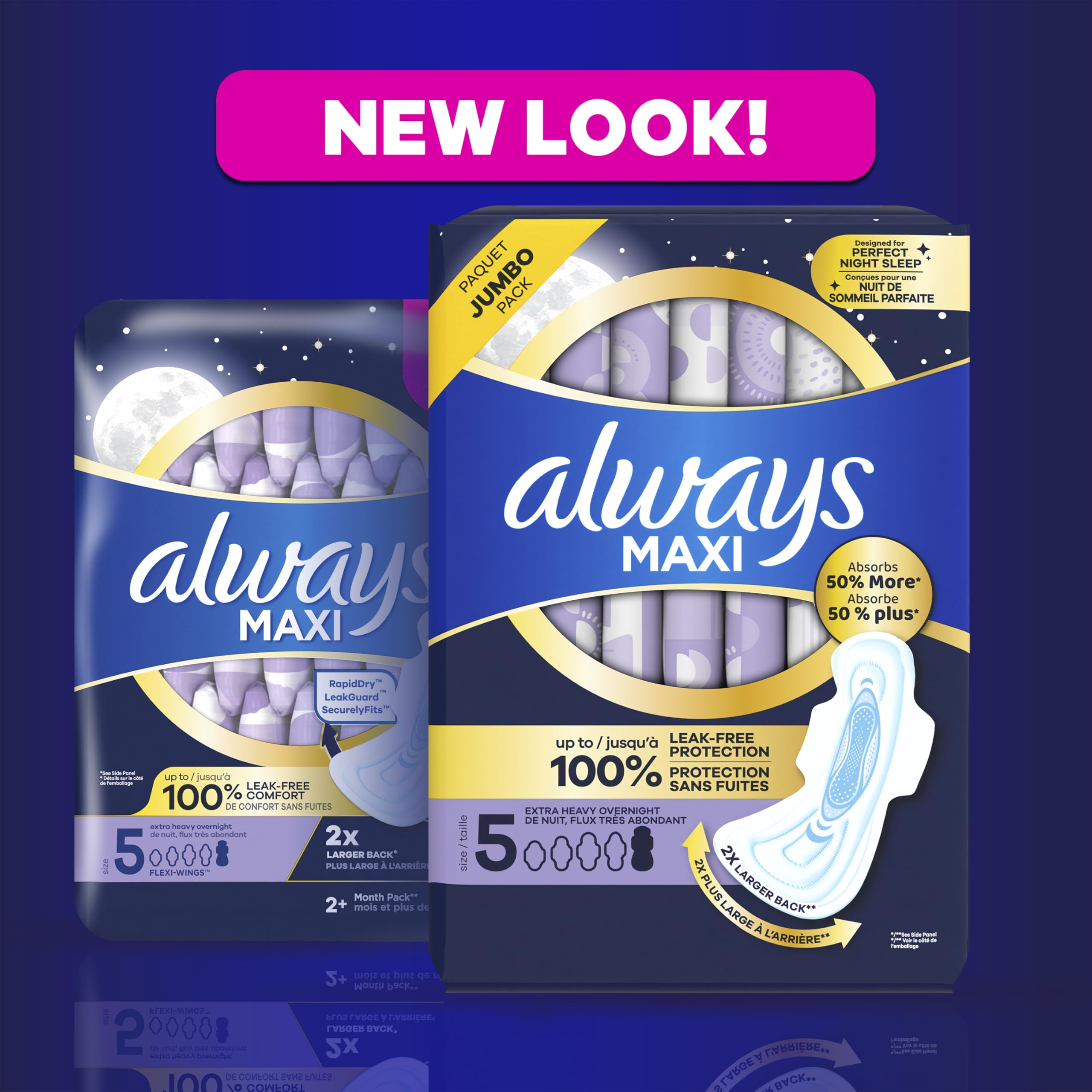 ALWAYS MAXI OVERNIGHT PADS WITH WINGS, SIZE 5, EXTRA HEAVY OVERNIGHT, UNSCENTED, 72 COUNT TOTAL (PACK OF 3) 🍁 All In One Marketplace Canada