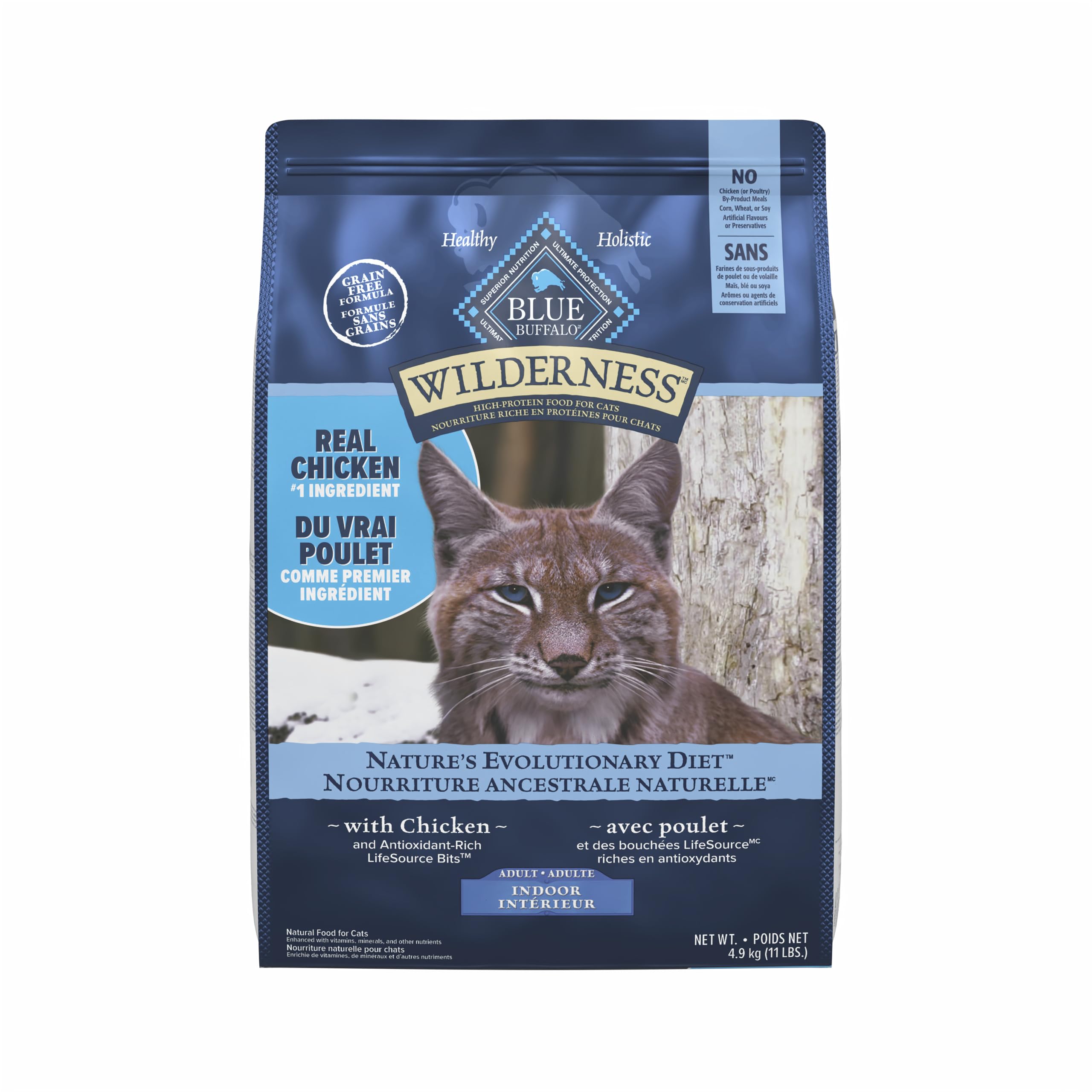 Blue Buffalo Wilderness Chicken Natural High-Protein Grain-Free Dry Food for Adult Indoor Cats, Antioxidant-Rich LifeSource Bits Support Immunity, Promotes Strong Muscles, 4.9kg/11 lbs. 🍁 All In One Marketplace Canada